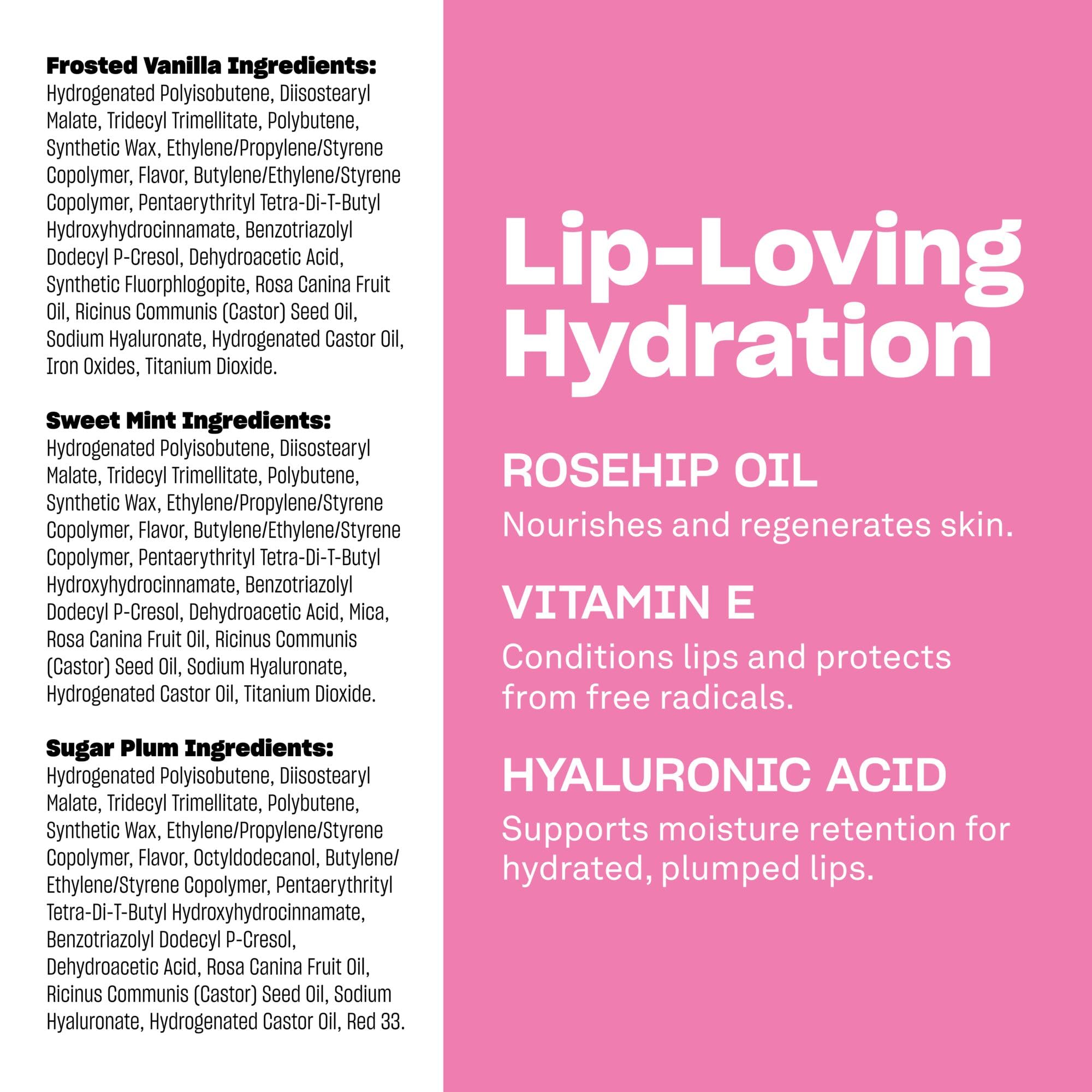 BABE ORIGINAL Lip Mask Minis Trio, Set of 3, Overnight Lip Mask for Dry Lips | Frosted Vanilla, Sweet Mint & Sugar Plum Scented | Vitamin E, Roship Oil & Hyaluronic Acid for Smoother, Moisturized Lips