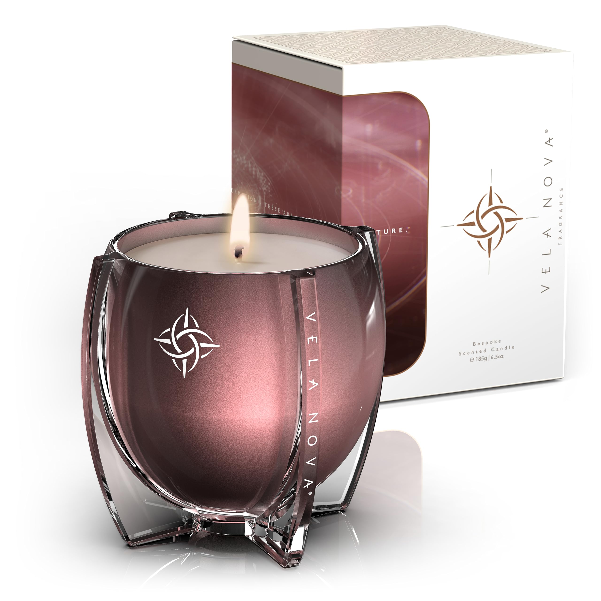 Luxury Scented Soy Candle by Vela Nova- Made in America | Songlines Dreamy Bespoke Fragrance | Handcrafted Reusable Glass Vessel | 45+ Hour Even Clean Burn