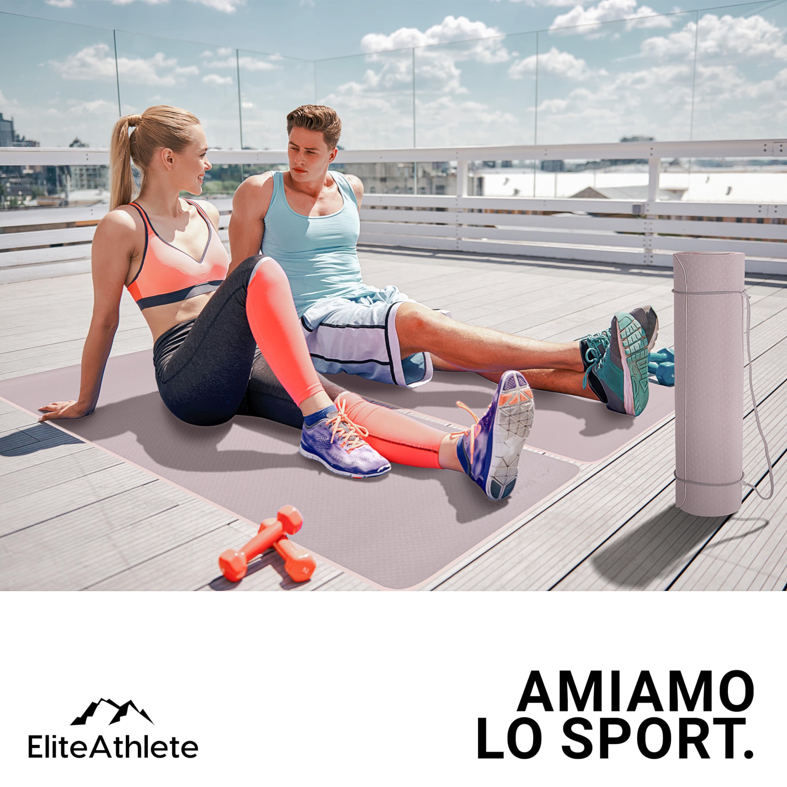 EliteAthlete Tappetino Yoga - Tappetino Palestra - Tappetino fitness - Yoga Mat antiscivolo fitness pilates - 183 x 61 x 0,6 cm - Tappetino esercizi incl. cinghia di trasporto + borsa