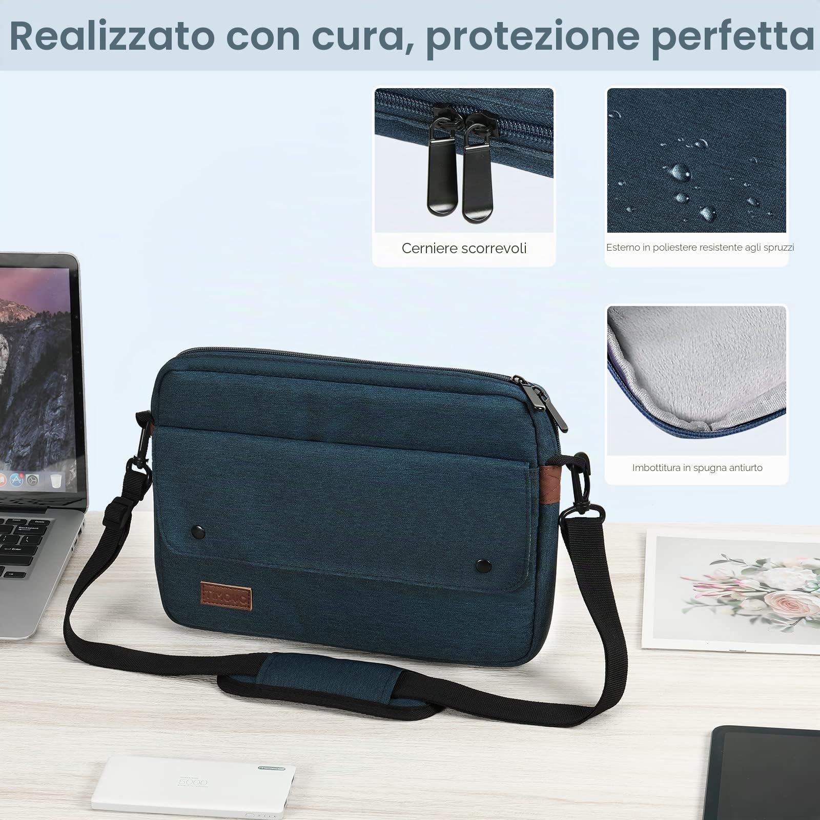 TiMOVO 9-11" Custodia per Tablet con Tracolla per iPad 10a Gen. 10.9", iPad 9a/8a/7a Gen. 10.2", iPad Air 11/Air 5a/4a Gen. 10.9", Galaxy Tab A9+/A9 Plus 11", Indaco