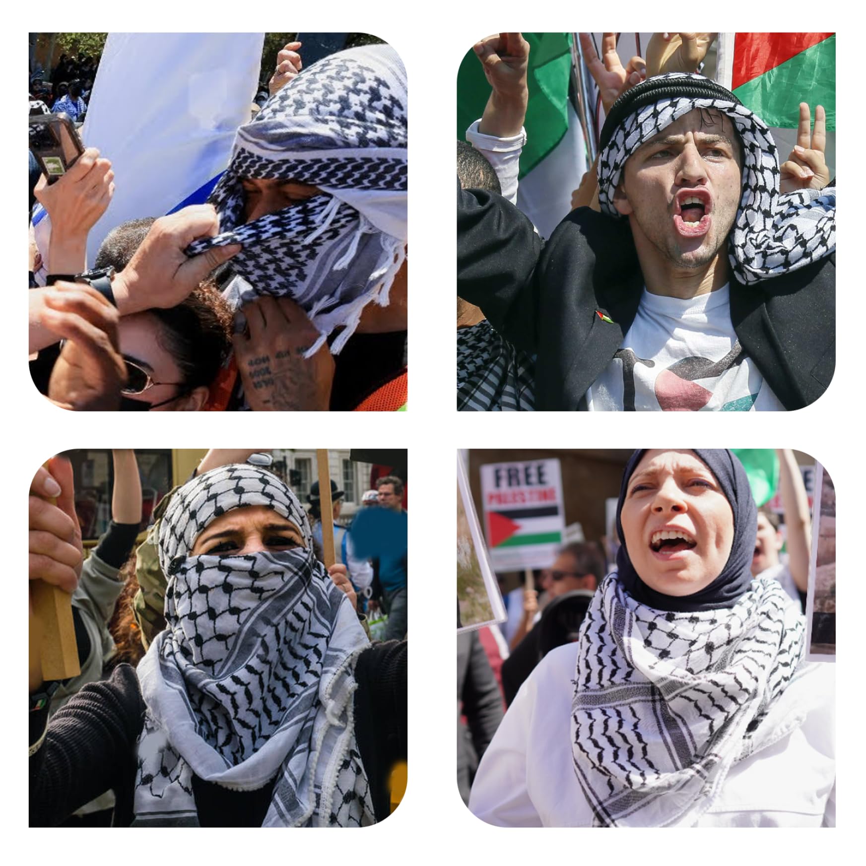 Palestine Scarf 48x48 '' Keffiyeh Palestina auténtica Bufanda Palestina Envoltura de Cuello algodón shemagh Unisex