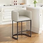 24.4" H Counter Height Bar Stools, Modern Barrel Counter Stools with Backrest and Arms, Linen Fabric Upholstered Accent Barstools for Kitchen Island (Beige, Set of 1)