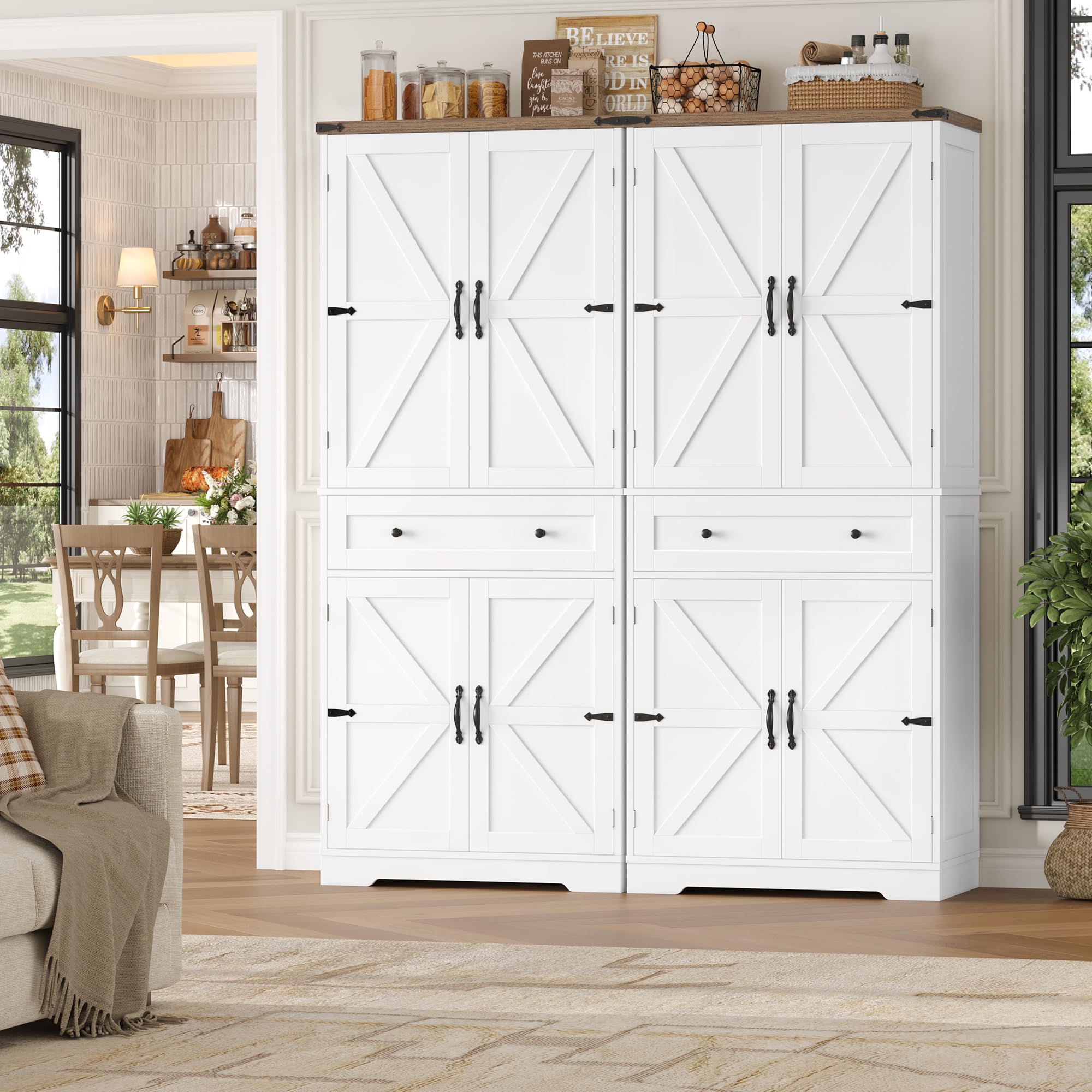 Credenza Cucina Alta, Mobile Dispensa Cucina, 4 Ante e 1 Cassetti