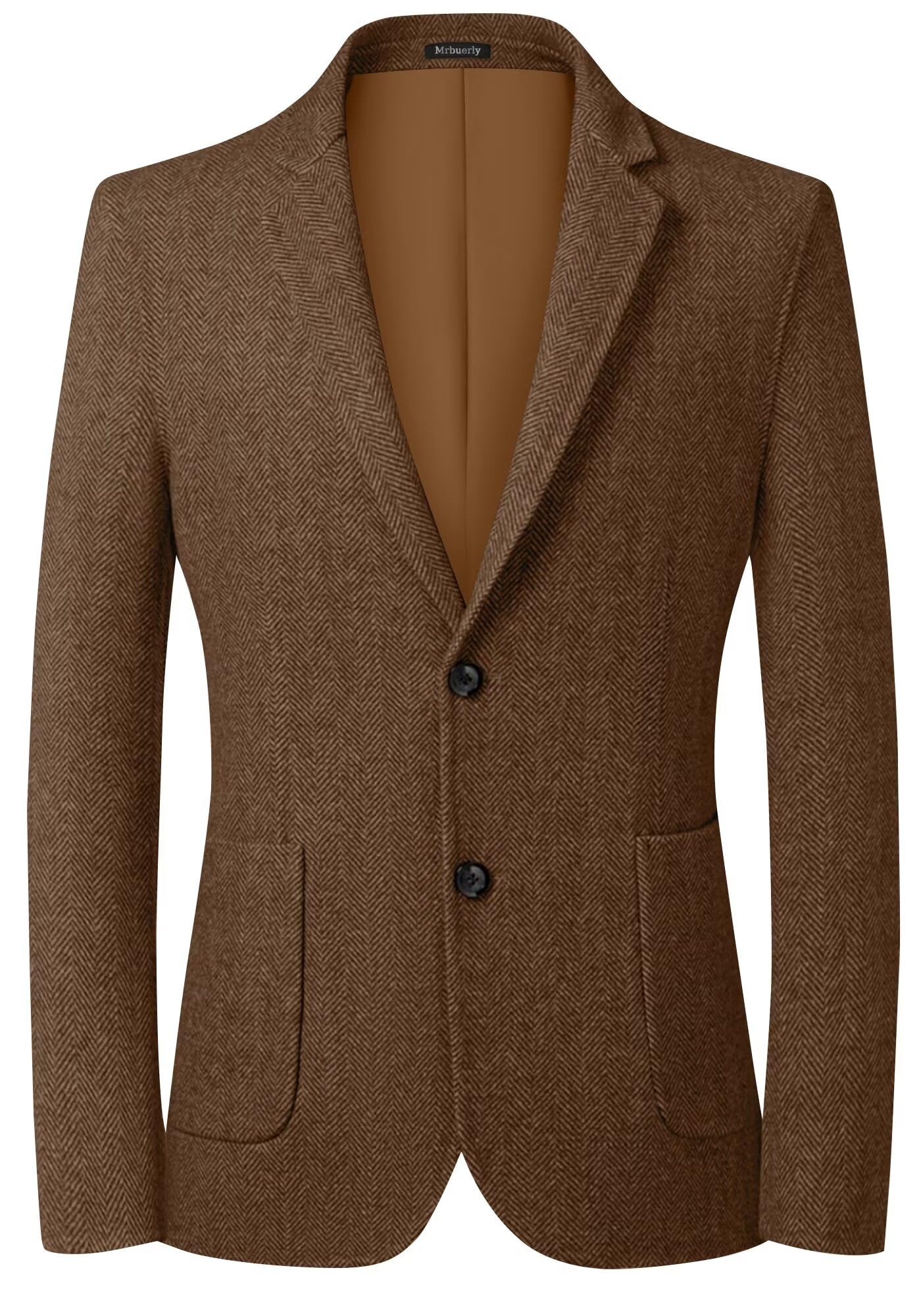 Mens Herringbone Tweed Blazer Vintage Wool Blend Sport Coat Jacket 2 Button Casual Wedding Groomsmen Prom Suit-picture-53