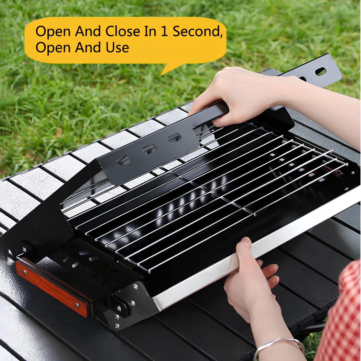 Barbecue A Carbonella Portatile Rettangolare - Griglia Compatta 35x28x55 Cm Per Giardino E Campeggio - Foto 4