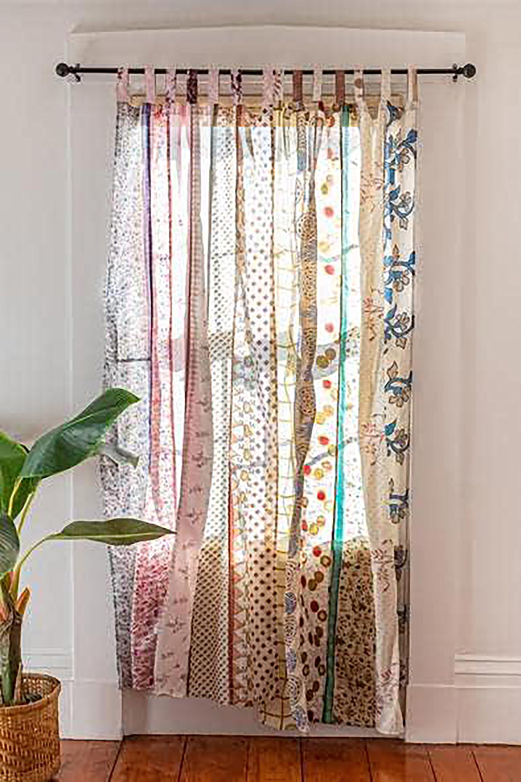 Rideaux Indiens En Soie Patchwork – Style Bohème – 105x210 Cm – Neufs (paire)