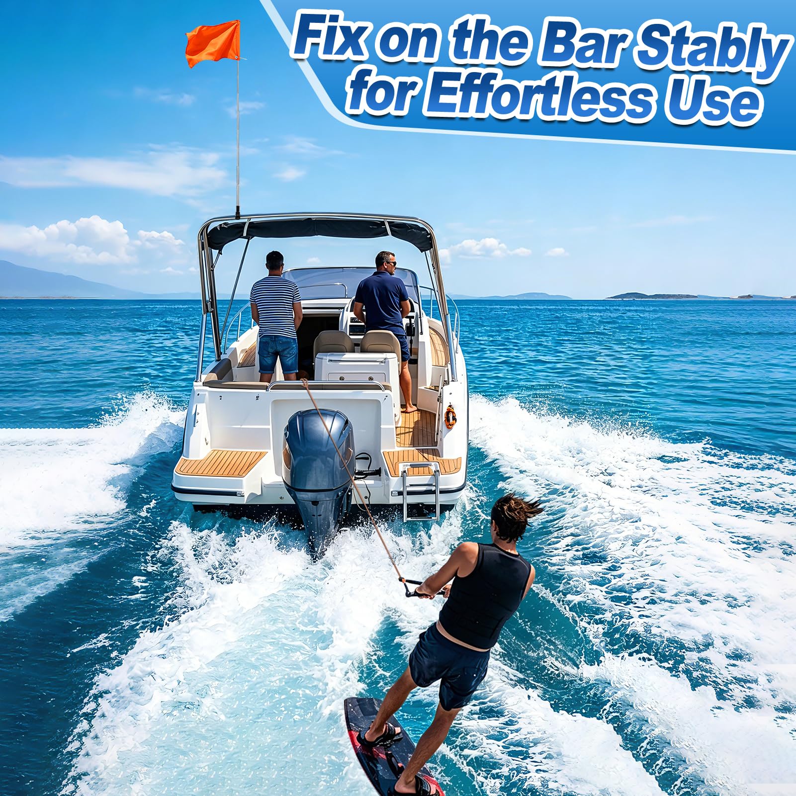 Drapeau de bateau orange avec mât réglable de 137,2 cm – 30,5 x 45,7 cm – Drapeau de ski nautique avec support stable, accessoires de sécurité pour sports nautiques, wakeboard