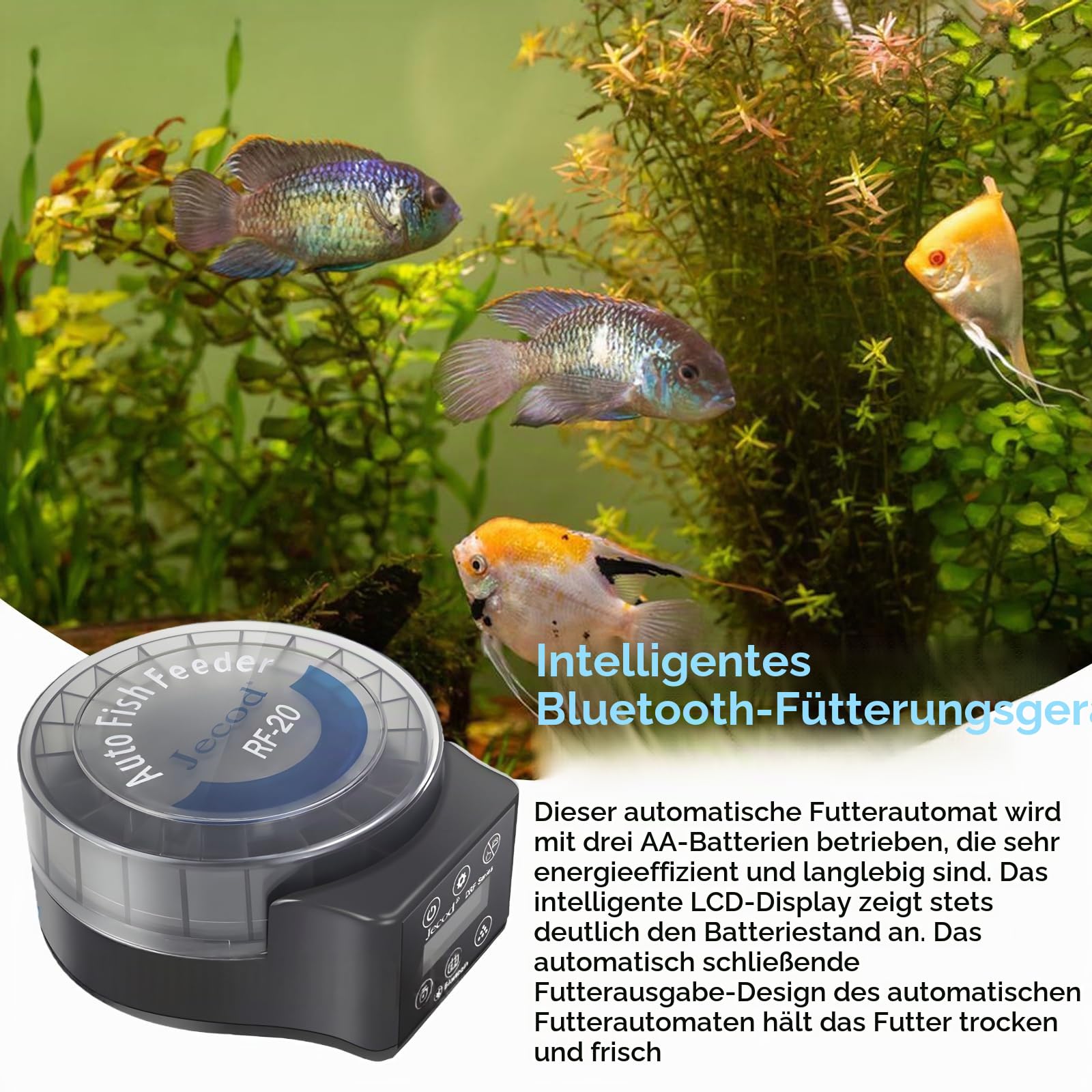 Futterautomat Aquarium, Automatischer Fischfutterautomat für Aquarium mit Timer, 140ml Fische Fischfutterspender, Futterspender für Aquarien mit Batteriebetrieben Fischfutterautomat für Ferien