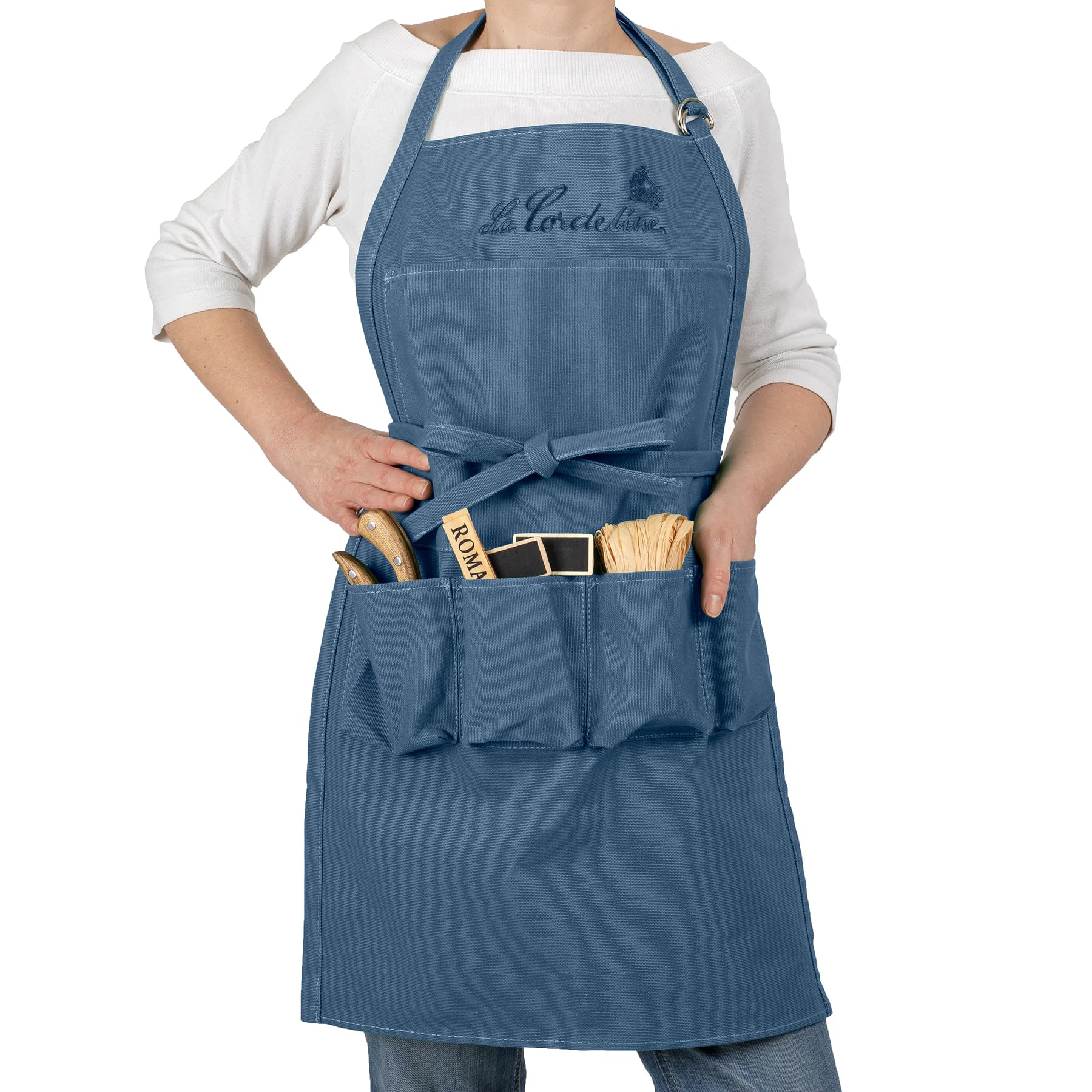 La Cordeline Unisex Apron Multi-Pocket Adjustable TU Blue for Garden, Kitchen, DIY