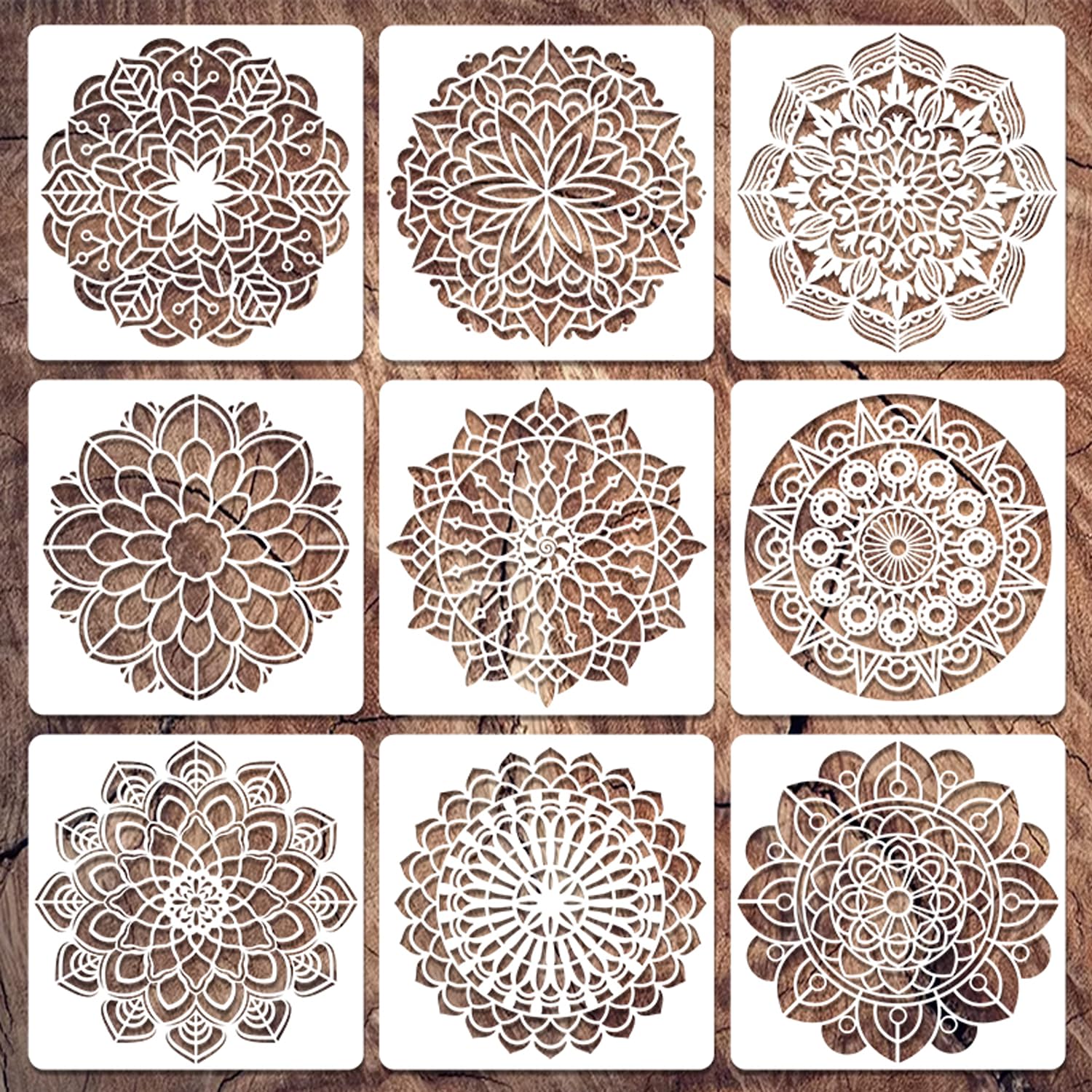 Mandala Stencils, 9Pcs Mandala Template Reusable Mandala Dotting Stencils Kit Plastic Painting Templates for DIY Art Scrapbook Home Decor and Crafts (