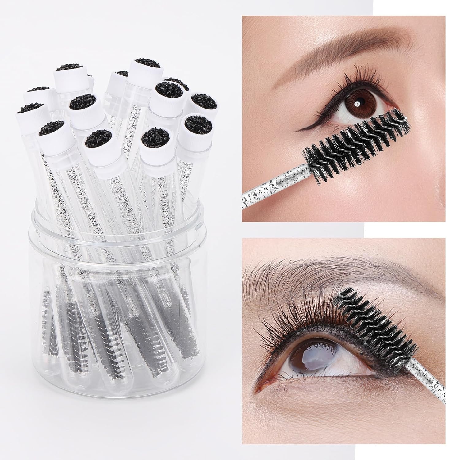 150 Pieces Disposable Mascara Wands, Diamond Eyelash Brush with Tube Lash Spoolies for Eyelash Extensions Makeup Tools - Black
