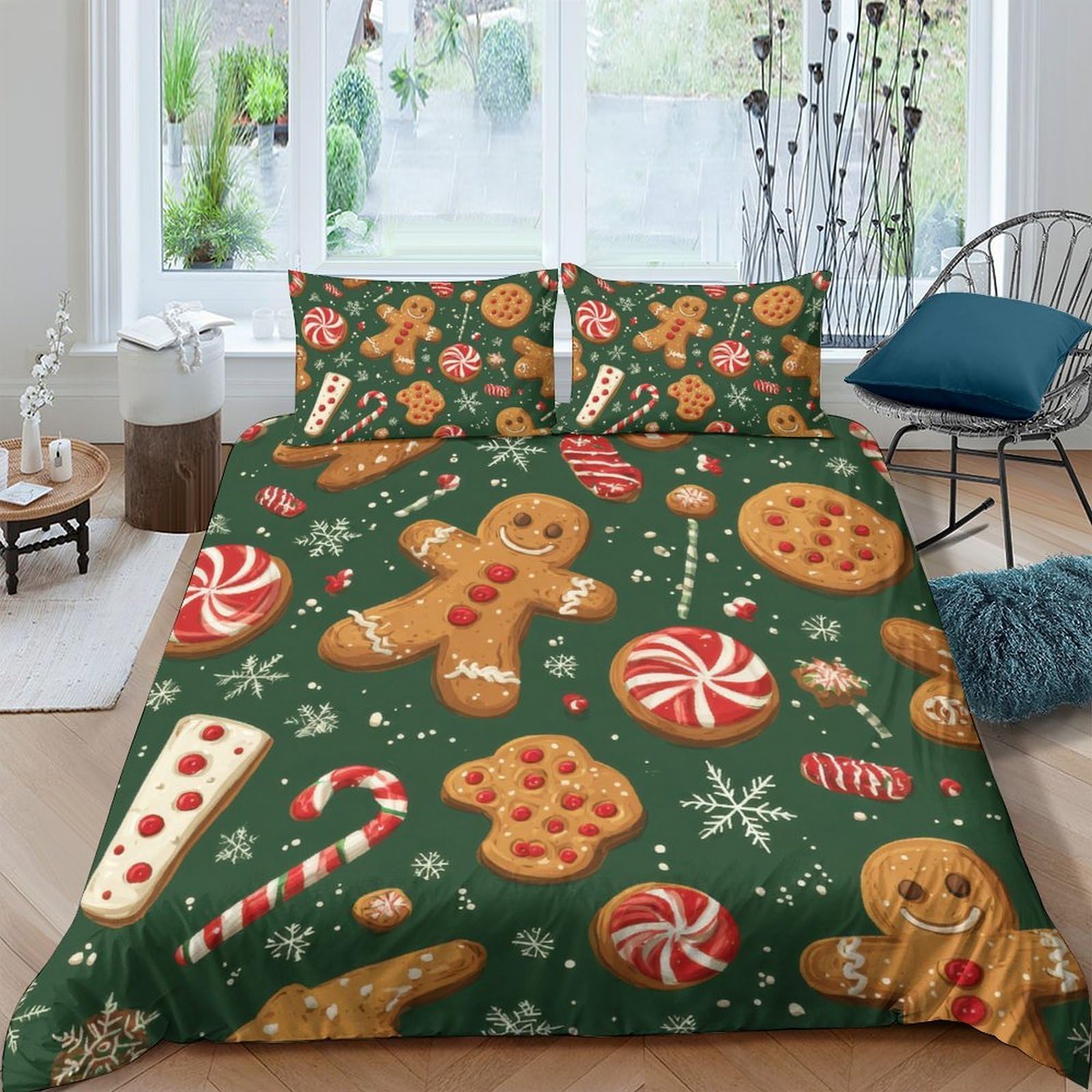 Ctjqhvkz Style-8 3D Printed Gingerbread Cookie Fitted Sheet Microfiber Candy Cane Bed Sheet For Bedroom Dorm Decor Mattress Protection Single（135X200cm）