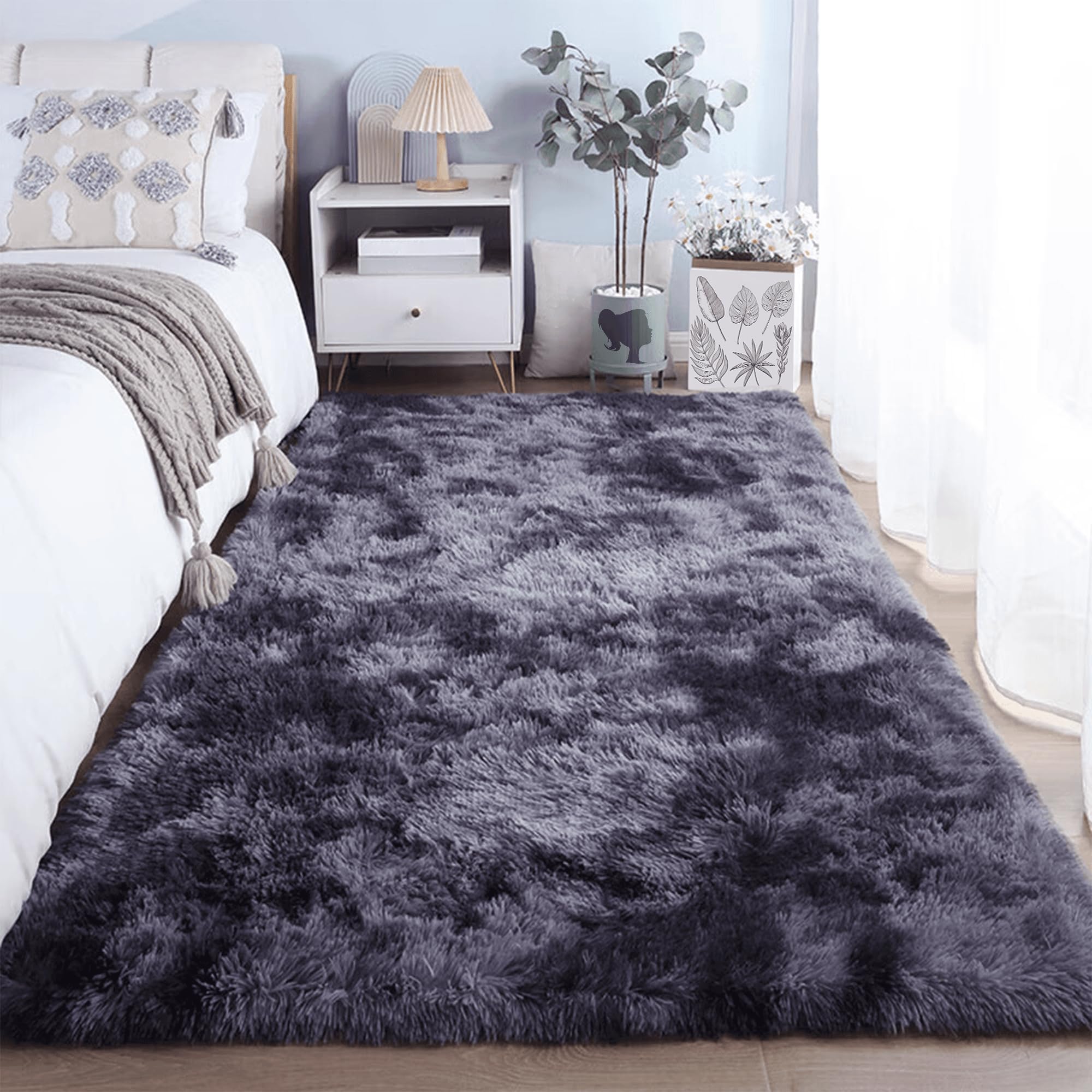 Tapis Salon Shaggy 160 x 160 cm Lavable en Machine Tapis Shaggy Long Poil Moderne Design pour Salon, Chambre à Coucher, Couloir, Gris Foncé