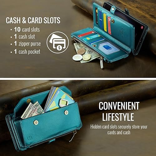 Miniatura 5 de Strapurs Funda cruzada para Samsung Galaxy S23 UltraBloqueo RFID con soporte para 10 tarjetas con ranura para billetes, correa magnética de piel