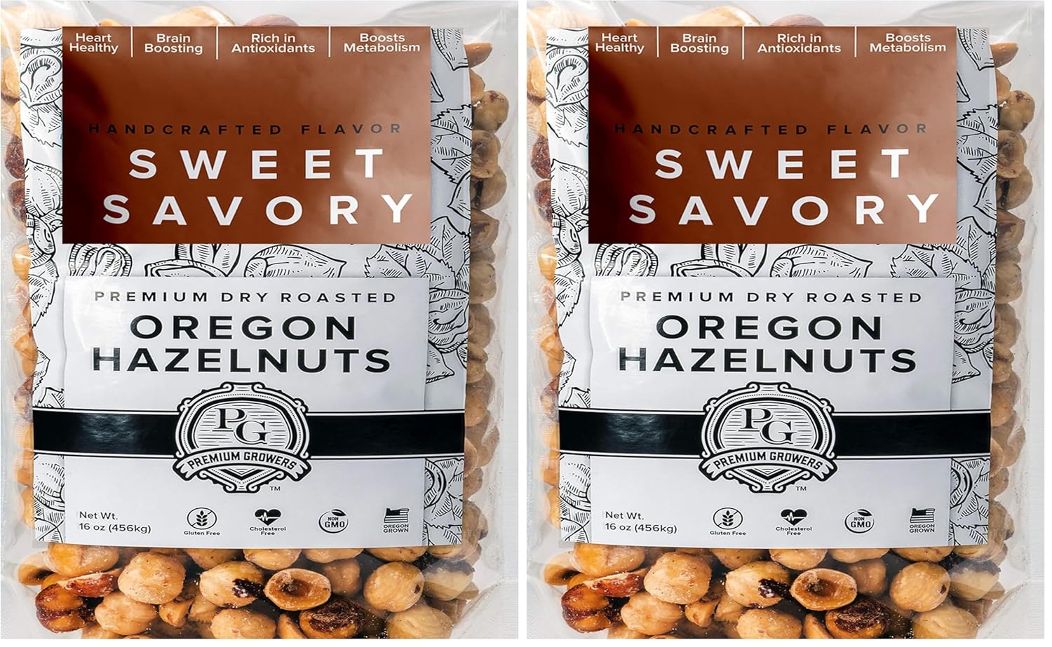 Oregon Natural Hazelnuts, Farm Fresh and Direct Sweet Savory Premium Dry Roasted Hazelnuts – Kosher Certified - 1 LB Bag (Pack of 2)
