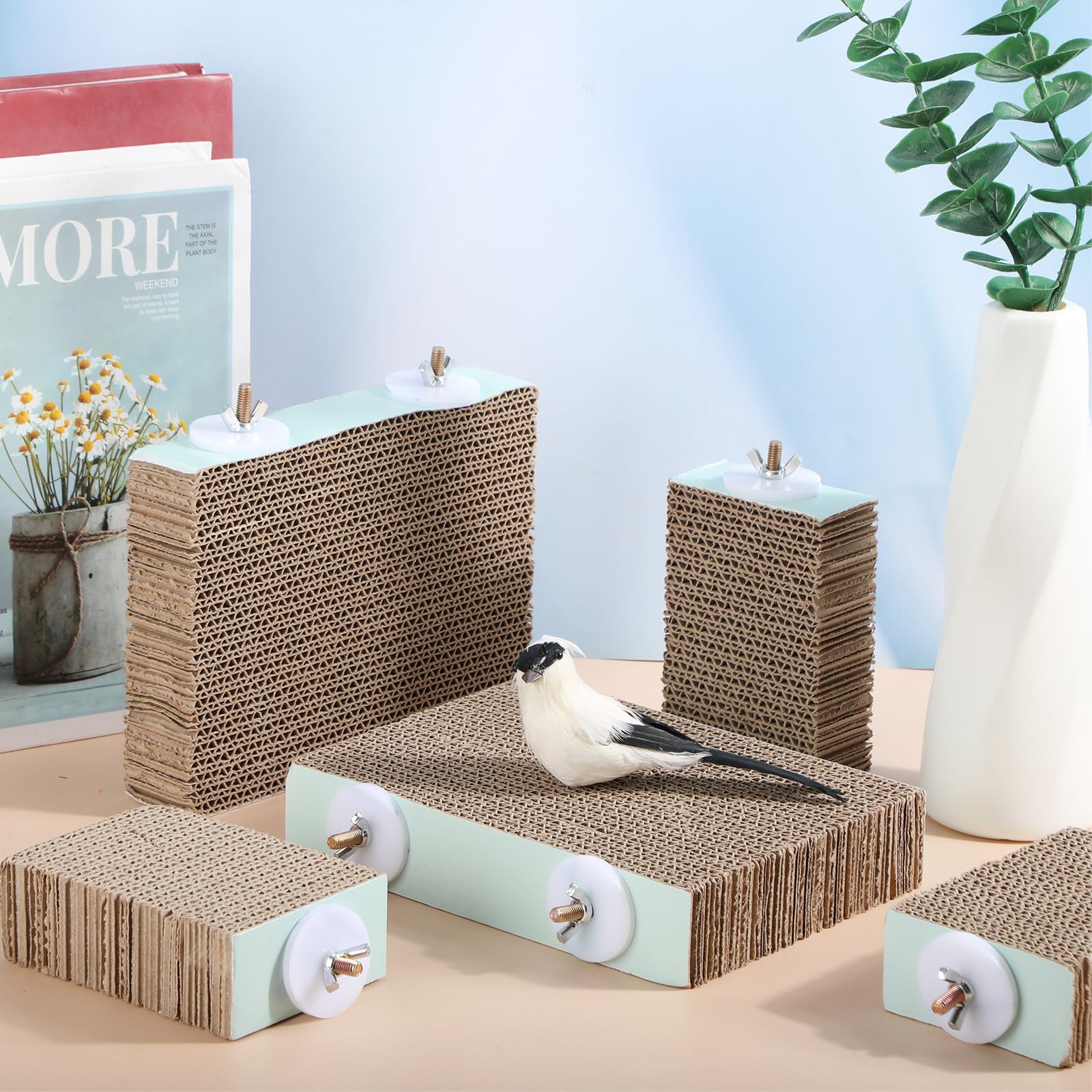 Nuanchu Lot de 6 perchoirs à oiseaux en carton pour perroquet, plate-forme de meulage de pattes d'oiseaux, cage à perroquet, moineau, perroquet, perruche, calopsitte, inséparable