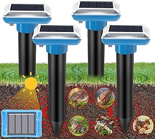 Mole Repellent 4Pcs,Solar Repellent for Moles,Sonic Mole Deterrent Devices,Ultrasonic Repellent for Gopherfor Outdoor Lawn Garden Yards Get Rid of Gophers,Mouse, Mole,Rats, Voles,Snakes and Rodents