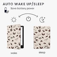 Vista 3 de kwmobile Funda compatible con Yaxa Kindle Paperwhite 11. Generación 2021 - Funda para lector electrónico - Libros y páginas Beige/Marrón/Dorado