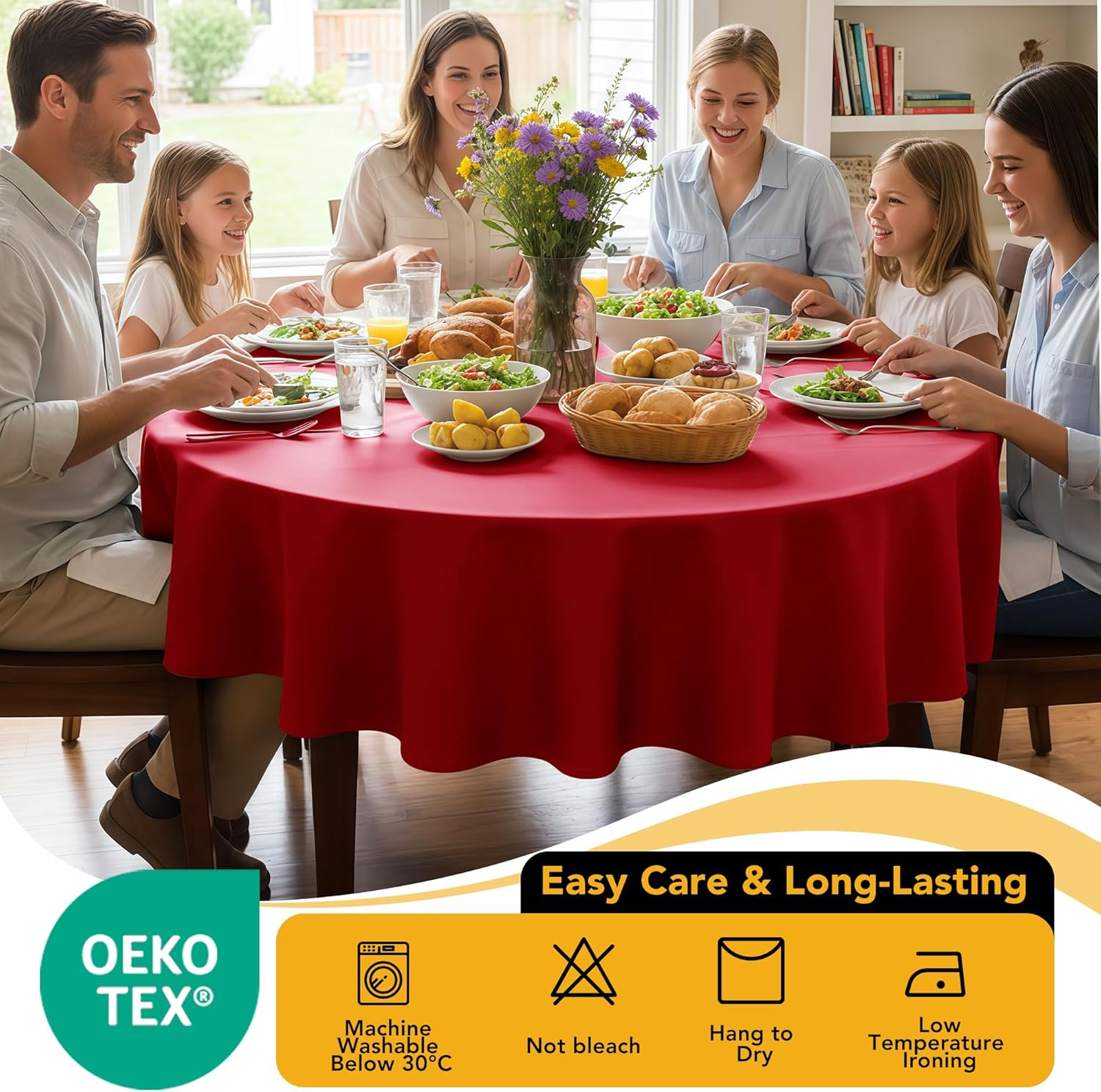 6-Pack Red Round Tablecloths, 120 Inches, Stain-Resistant Polyester for 5-6 Ft Round Tables - Washable Table Covers for Weddings, Banquets, Birthday Parties, Events