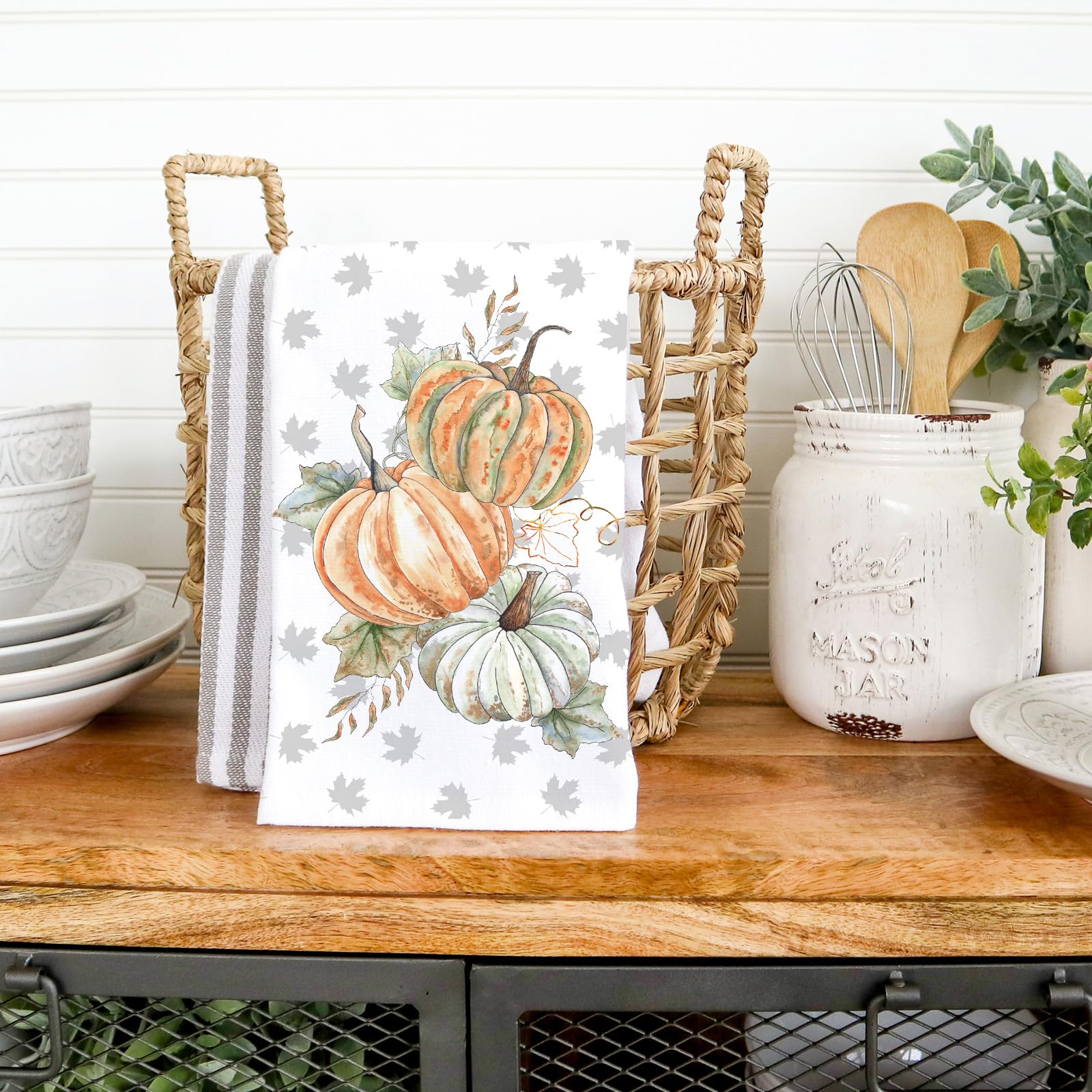 Hello Pumpkin Küchentücher – Herbst-Design Mit Leoparden & Regenbogen | Saugstarkes Mikrofaser-Waffeltuch | 40,6×61 Cm