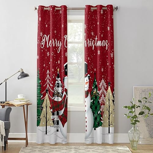 Miniatura 10 de Juego de 2 paneles de cortinas de Navidad rosas para sala de estar, bonitas cortinas de ventana de Papá Noel rosa, cortinas de copo de nieve blancas