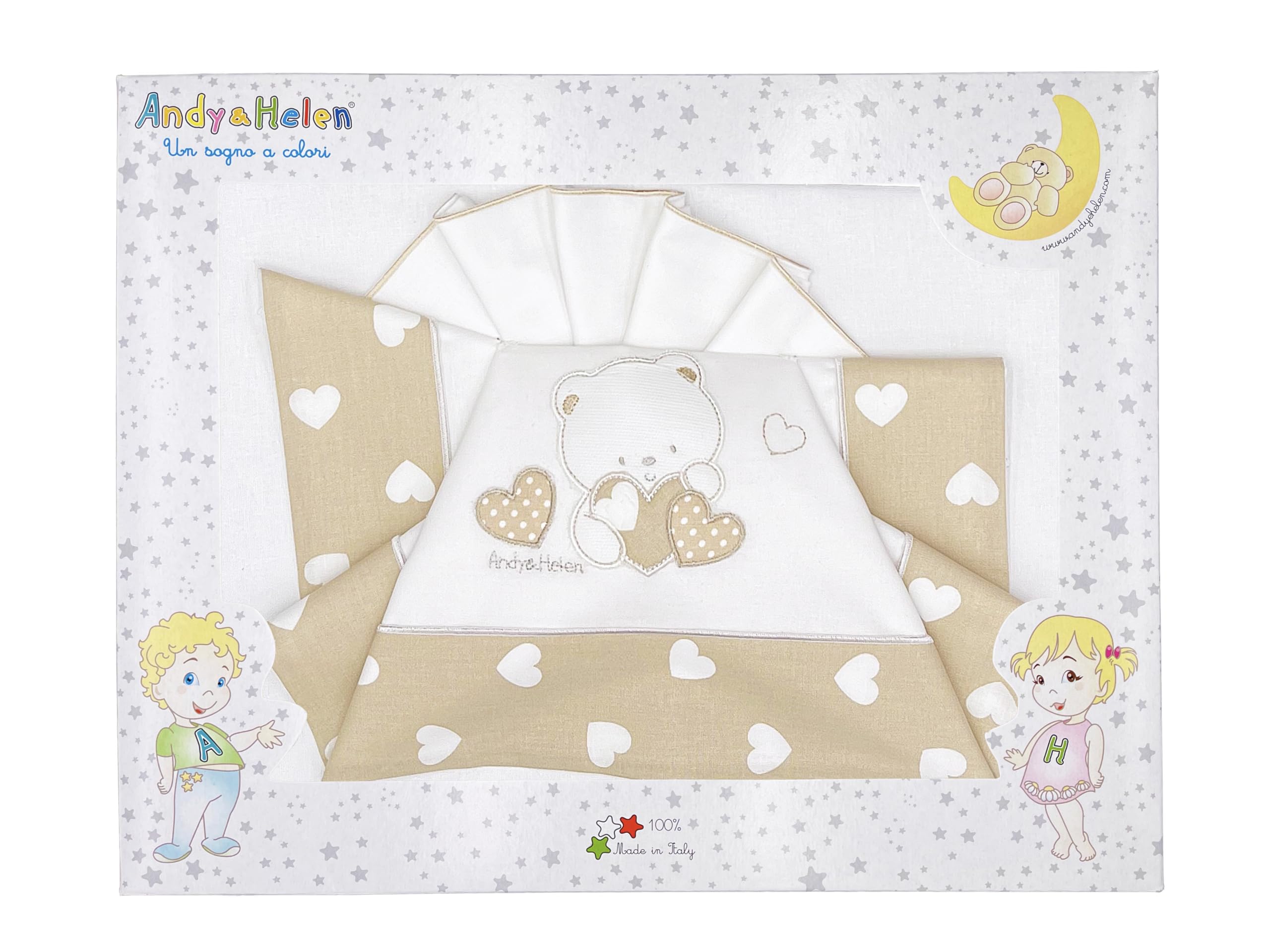 ANDY & HELEN® Completo lenzuolo per maxi culla/NEXT TO ME ricamato + sotto con elastici e federa