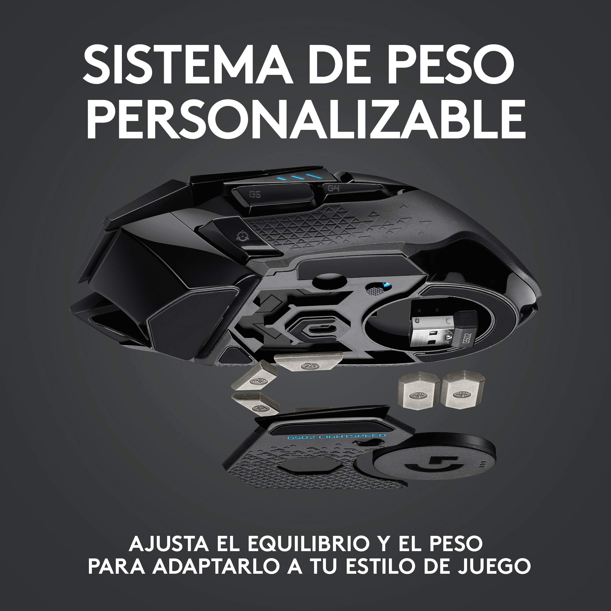 Logitech G G502 Lightspeed Ratón Gaming Inalámbrico, Captor Hero 25K, 25,600 dpi, RGB, Peso Reducido, 11 Botones Programables, Batería Larga Duración, POWERPLAY-compatibile, PC - Negro
