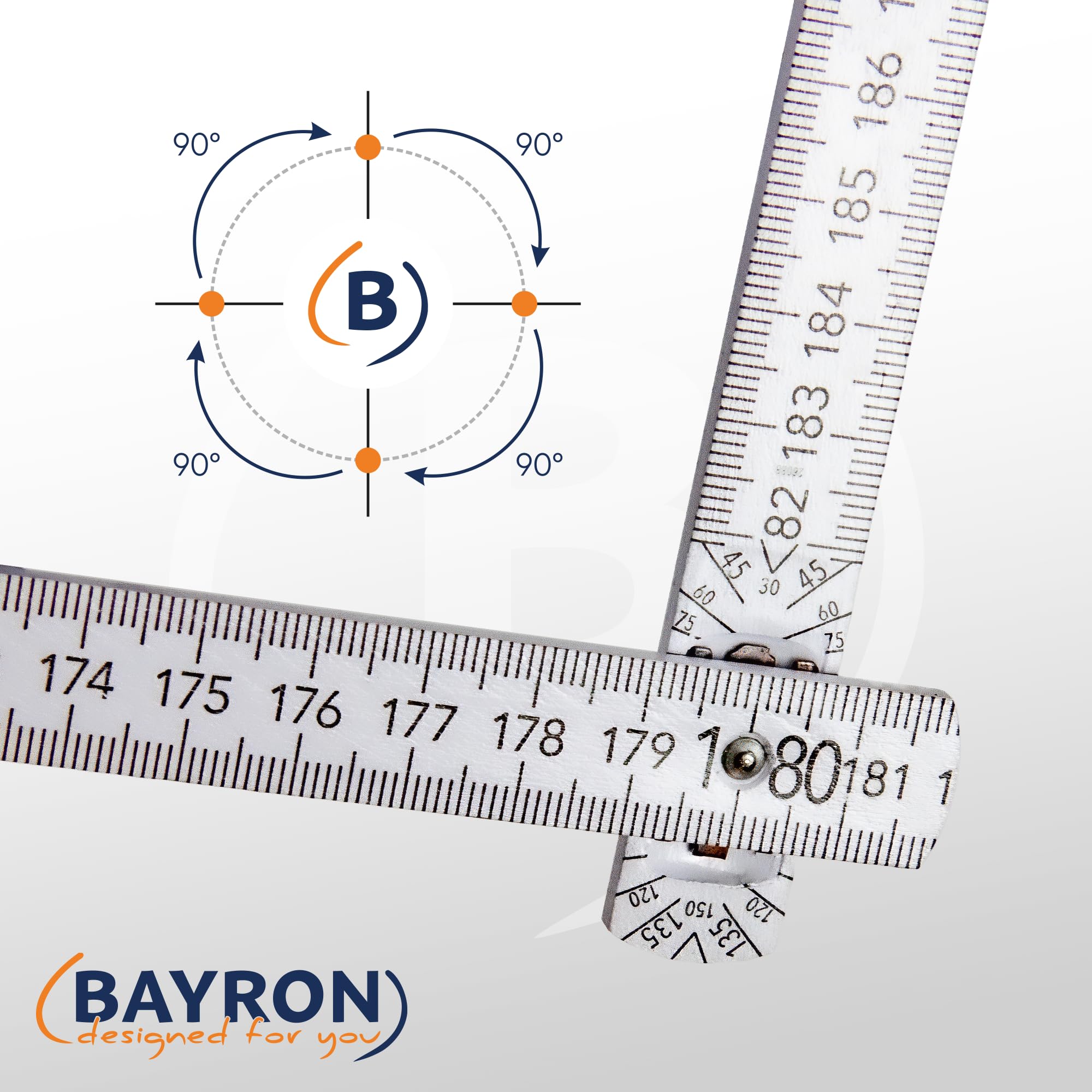 BAYRON Holz-Meterstab-Set Handwerker | 10 x ADGA 250 plus 2m Weiß Metallgelenk, 90°-Rastung, Winkelfunktion, MADE IN GERMANY | 3 x BAYRON Zimmermannsbleistift