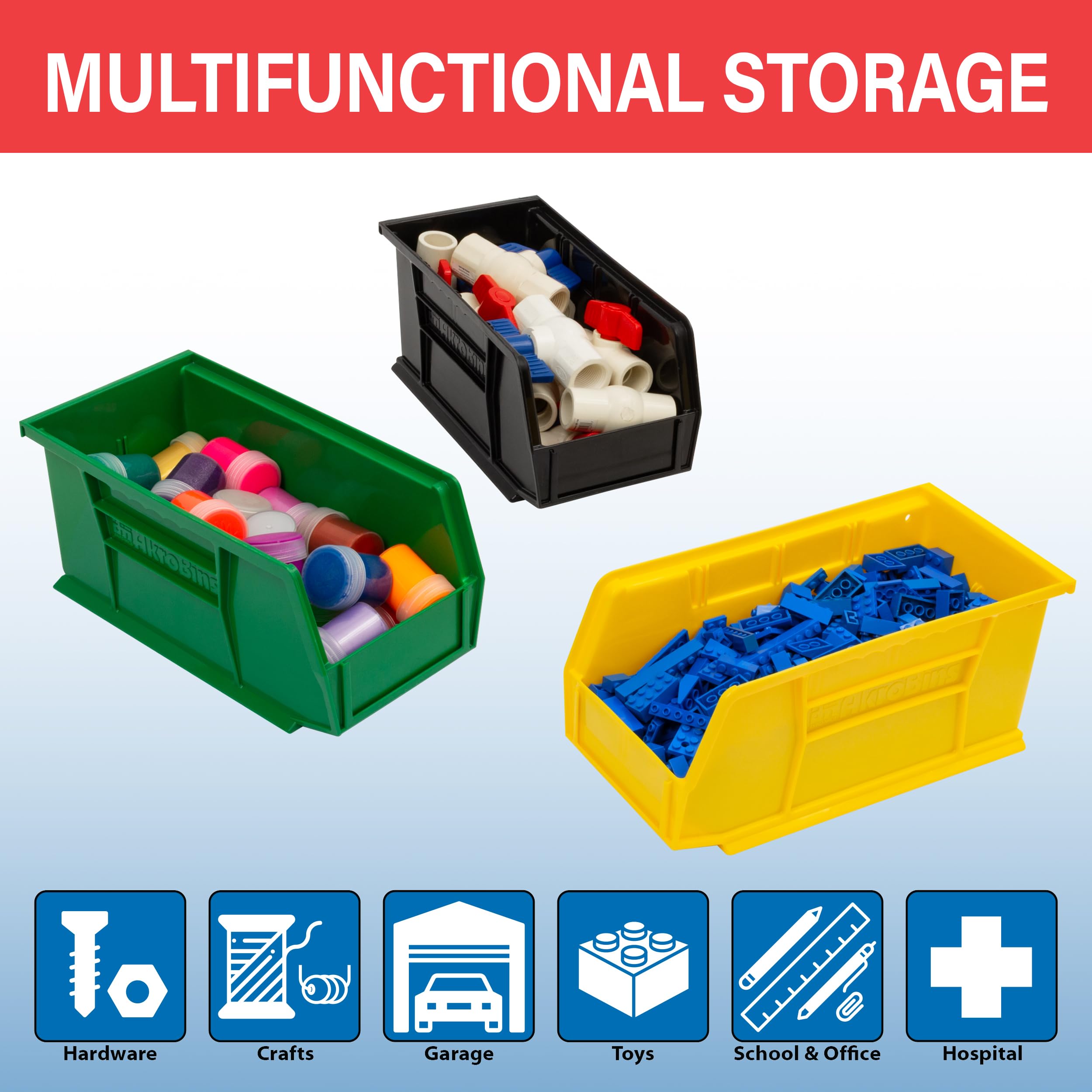 Akro-Mils 30230 AkroBins plastikowy wiszący organizer do przechowywania jeden na drugim, 28 x 13 cm x 13 cm, kamień, 12 sztuk