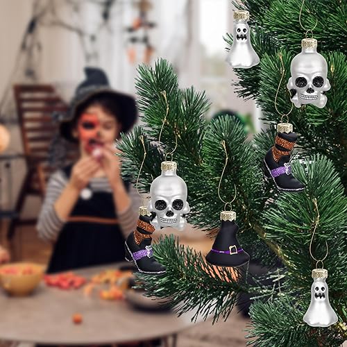 Miniatura 6 de 12 adornos colgantes de cristal del Día de los Muertos, adornos de calavera de azúcar del Día de los Muertos, cabeza de esqueleto colgante de