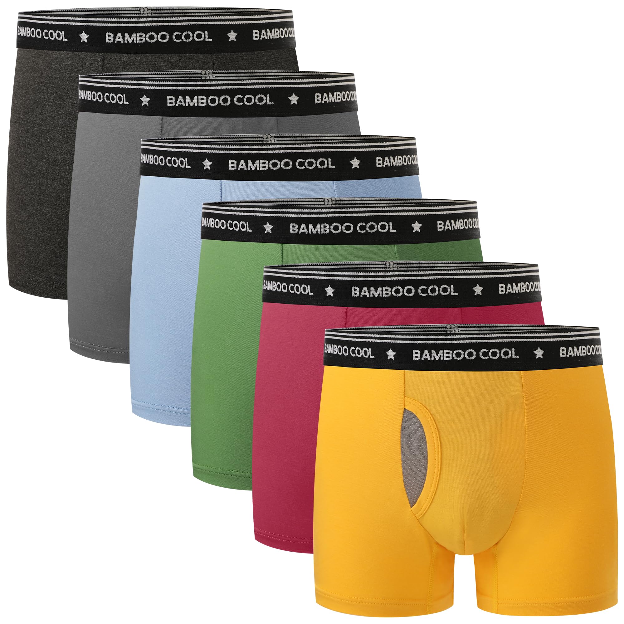 BAMBOO COOLBoys' Underwear Moisture-Wicking Brethable Boxer Briefs Soft Lightweight Tag-Free with Fly Pouch 6-Pack