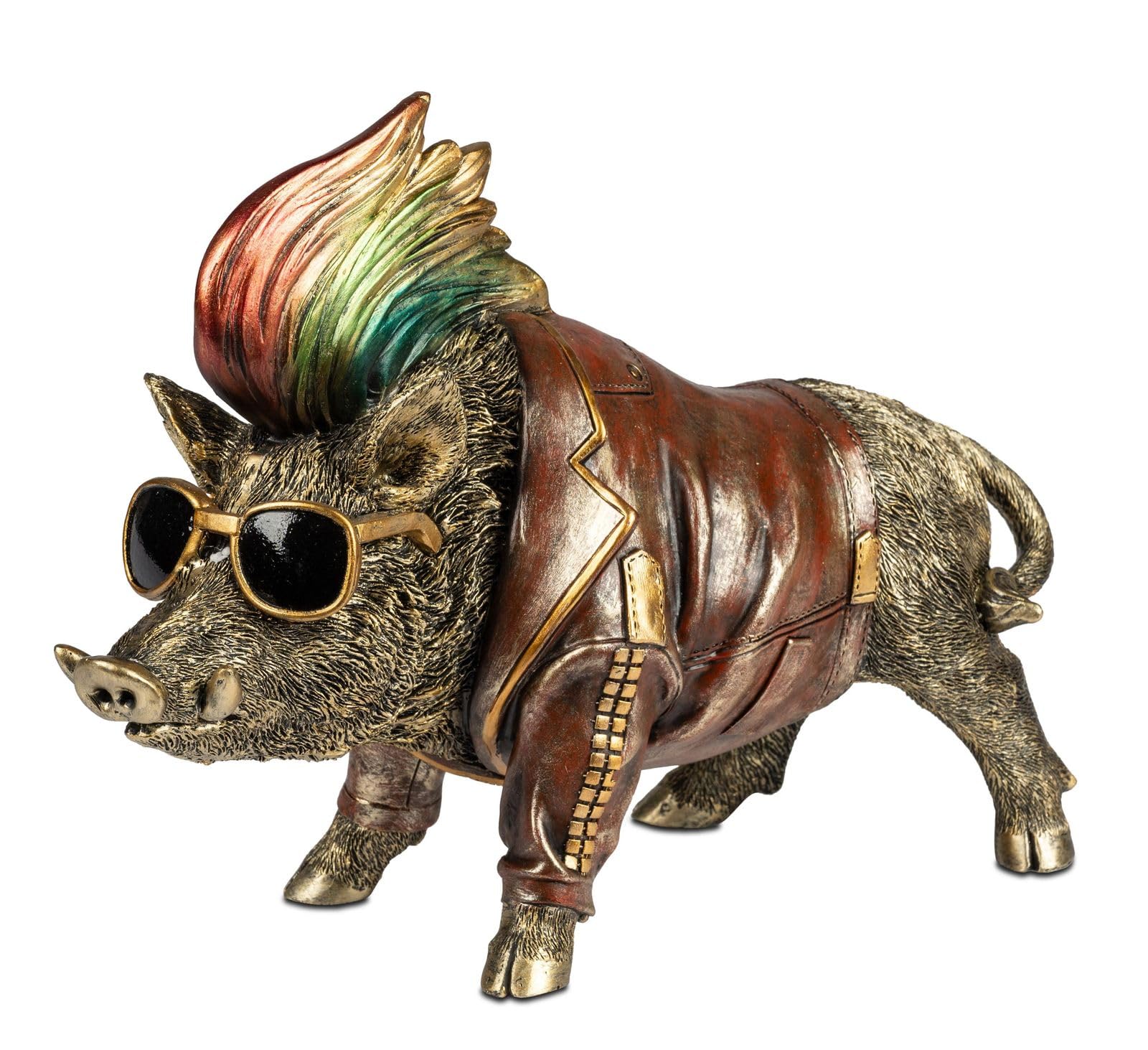 formano Dekofigur Cooles Wildschwein 32x24cm Handbemalte Tierfigur aus Polyresin im coolen Lederjacken-Design - witzige Wohn-Deko & Geschenkidee für Tierfreunde und Liebhaber ausgefallener Figuren