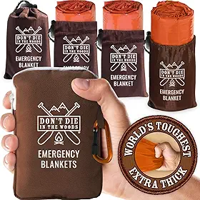 Don't Die In The Woods - Cobertores de emergência mais resistentes do mundo [pacote com 4] Cobertor térmico extra espesso para espaço Mylar – Um dos dez itens essenciais de sobrevivência ao ar livre