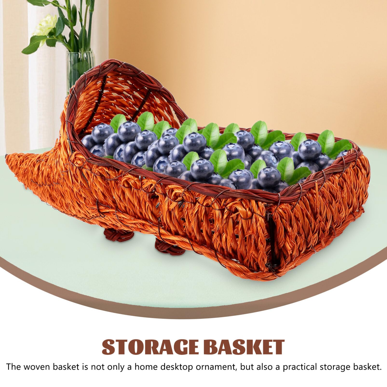 UPKOCH Thanksgiving Cornucopia Basket Wicker Horn Basket Harvest Fall Basket Decorations Horn of Plenty Grapevine Basket Wicker Bread Basket Fruit Bowl Food Serving Tray