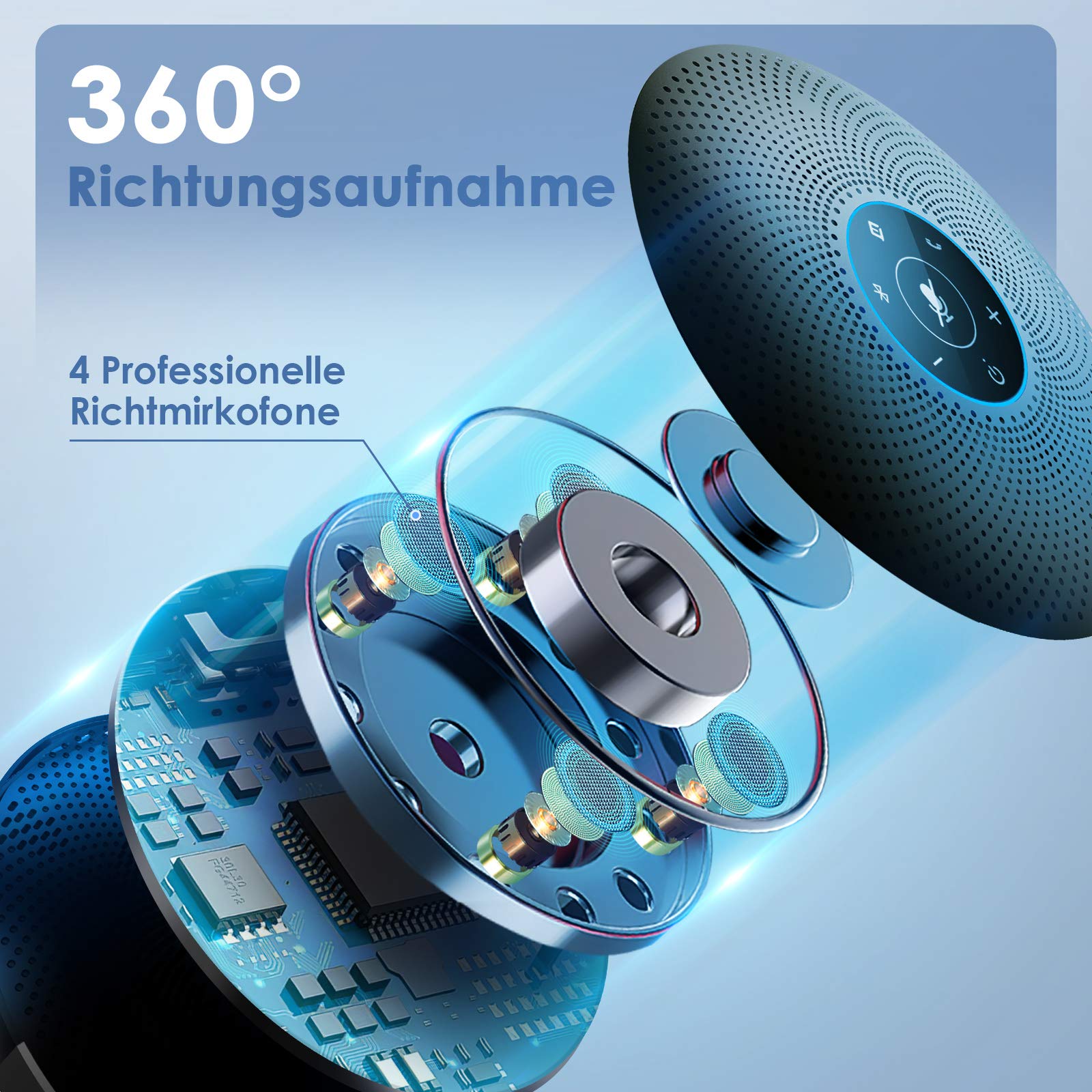 eMeet Bluetooth Konferenzlautsprecher - M2 Max USB Freisprecheinrichtung für 10-15 Personen, Speakerphone, PC Konferenzmikrofon mit AUX, Dongle, Vollduplex Anruf,Pulg and Play, für Skype, Zoom usw.