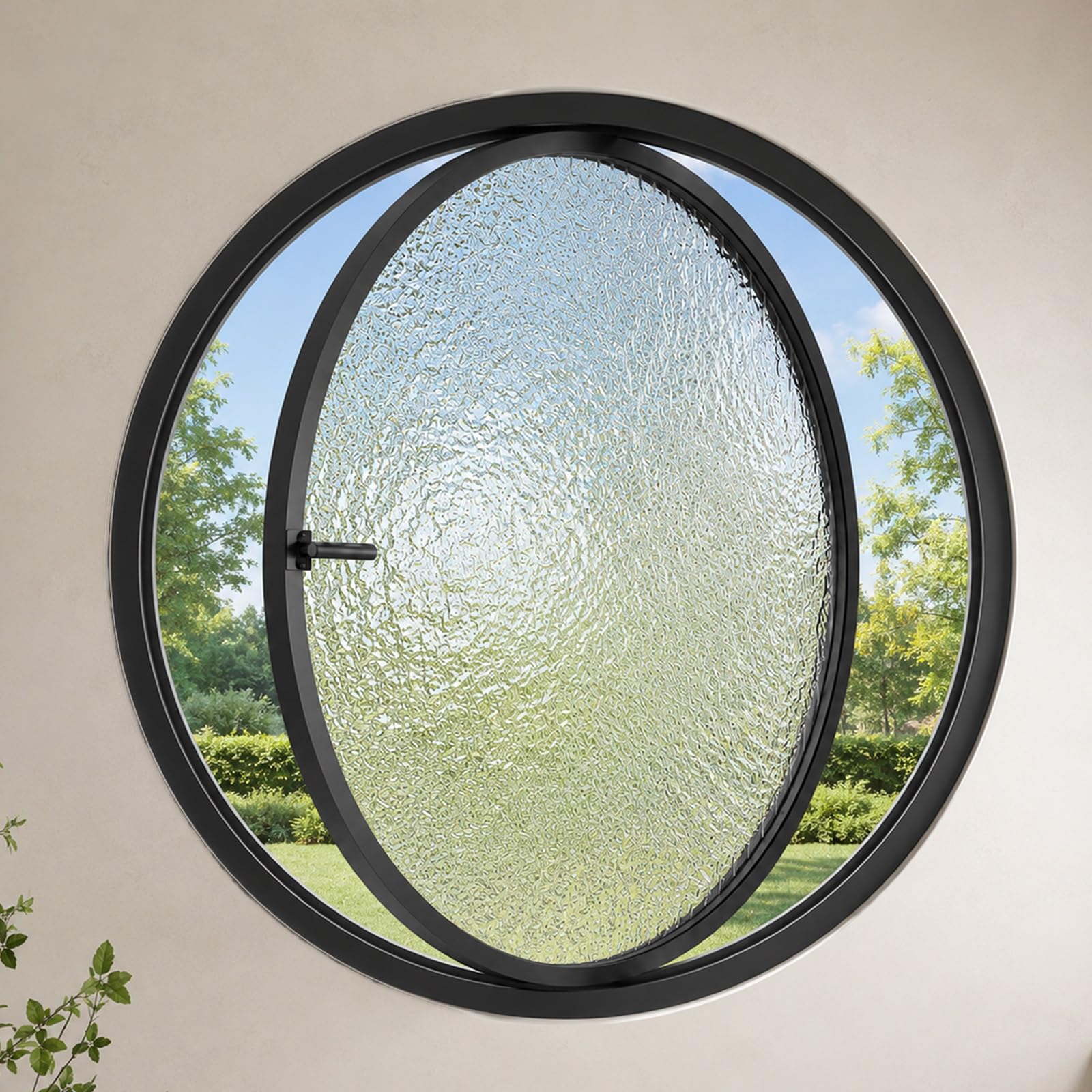 Circular Pivot Window 360° Rotation, Rotating Shed Window with Handle Ventilated, Round Window Aluminium Alloy + Tempered Glass, Decorative for Attics Hallways(Black A,30 CM/11.8 in)