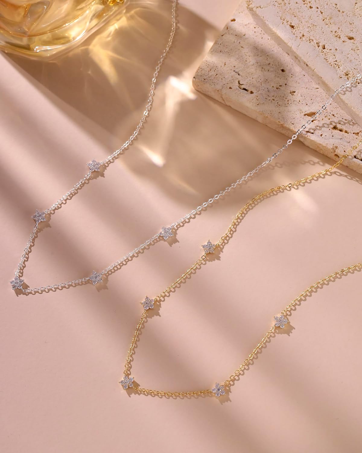 Gold Necklace for Women Non Tarnish, 14K Gold Plated Dainty CZ Clover Marquise Flower Charm Diamond Choker Necklace for Women Trendy Wedding Jewelry - Image 6