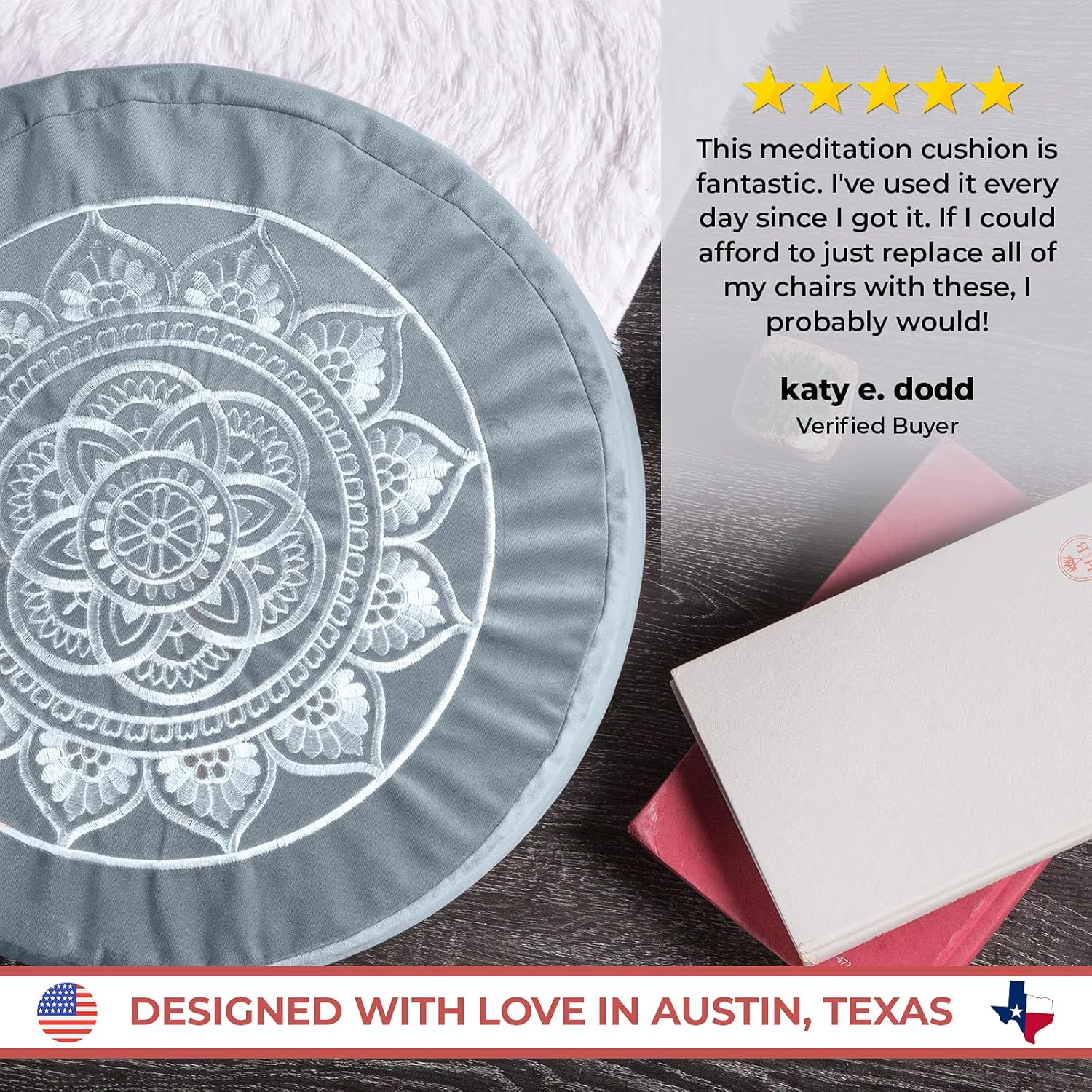 Florensi Meditation Cushion (16"x16"x5"), Large Velvet Meditation Pillow, Premium Yoga Pillow for Women and Men, Yoga Cushion, Meditation Pillows for Sitting on Floor, Buckwheat Meditation Cushions: Kitchen & Dining