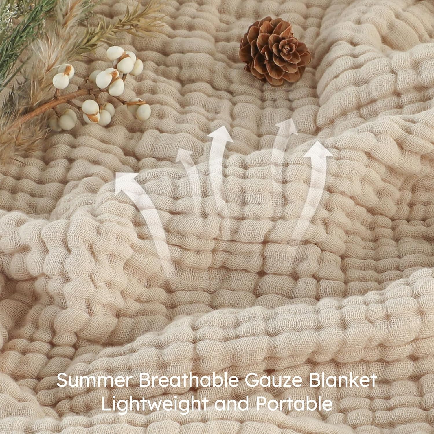 Yoofoss Muslin Blanket 100% Organic Cotton Throw Large 50" x 60" for Bed Couch Summer Gauze Blanket for Adults Lightweight and Breathable Apricot White - Image 8