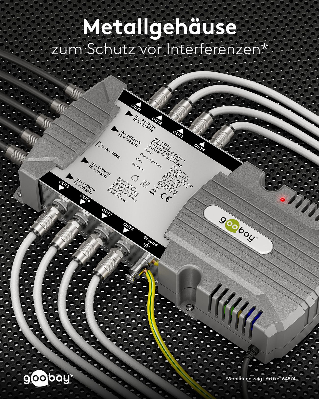goobay 64876 Multiconmutador satélite/Multiconmutador Compacto / 5 entradas / 16 Salidas / 4K, 8K UHD/Dab+ / para 168 participantes