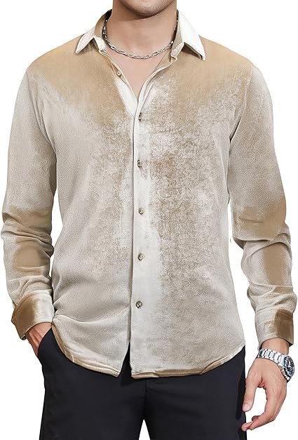 Alex Vando Mens Velvet Shirts Regular Fit Long Sleeve Soft Stretch Casual Button Down Shirt