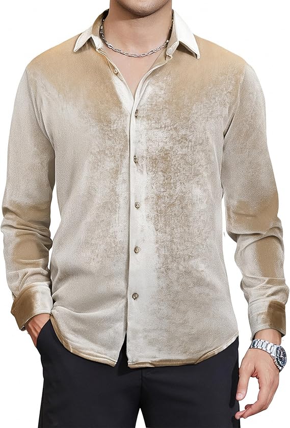 Alex Vando Mens Velvet Shirts Regular Fit Long Sleeve Soft Stretch Casual Button Down Shirt