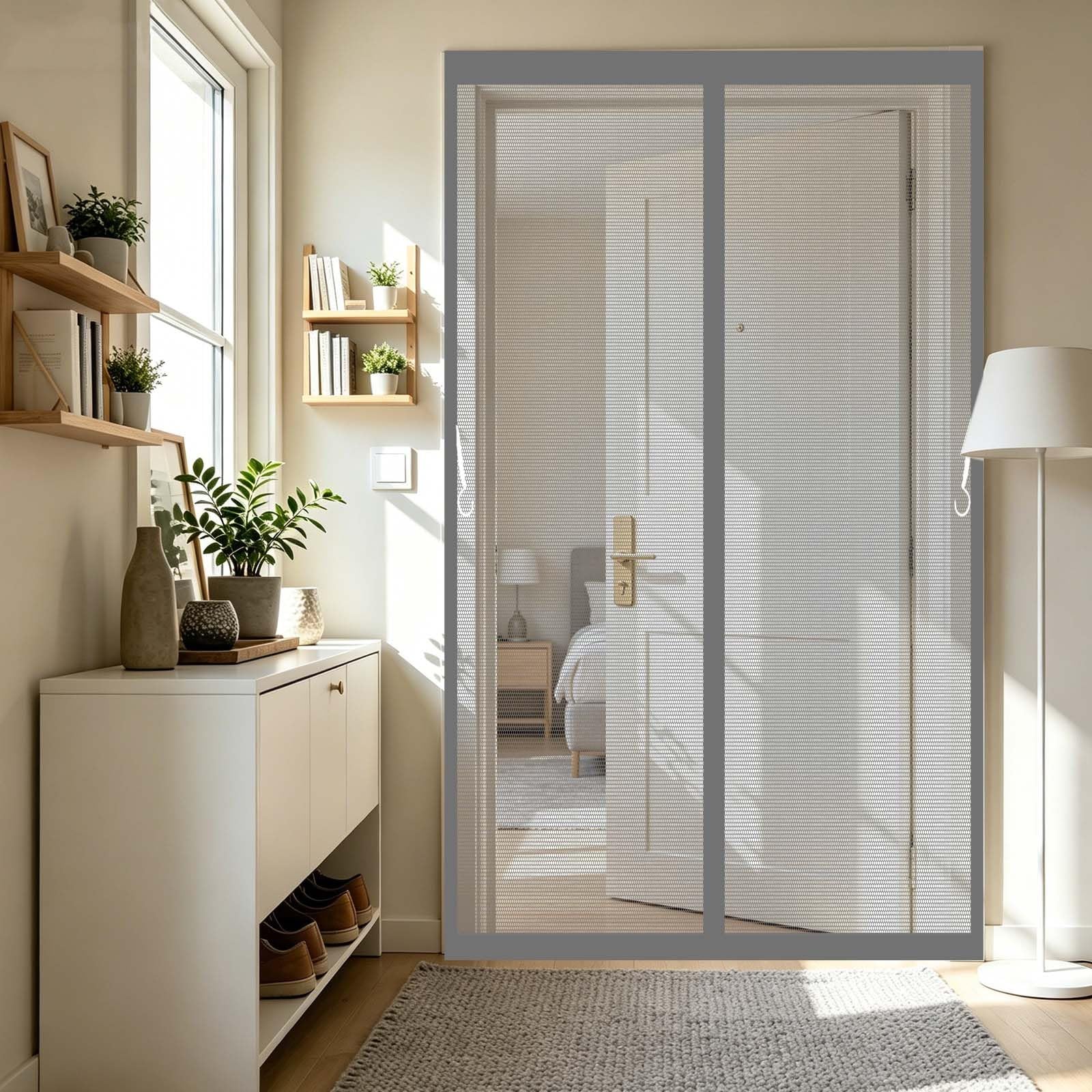 Moustiquaire porte aimantée gris 118x212 cm pour chambre et balcon