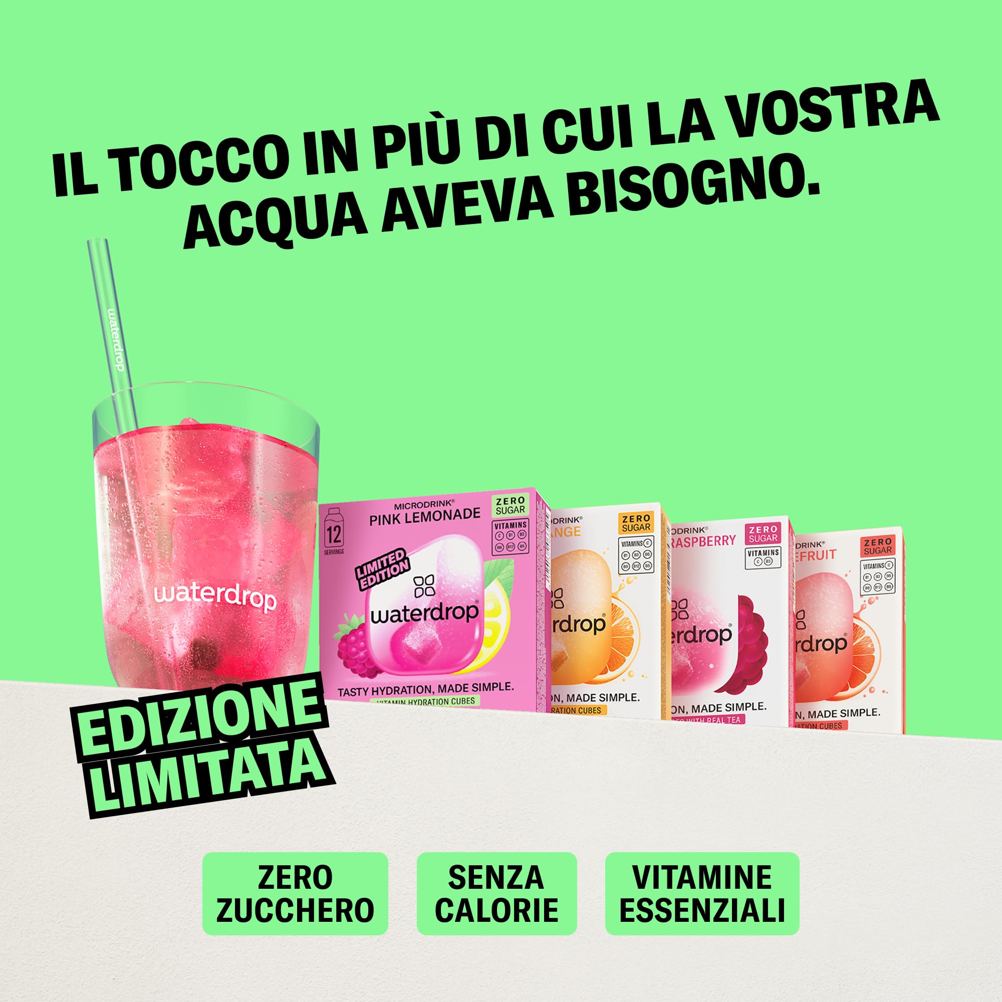 waterdrop® Limonata Set - 48 cubetti per insaporitore acqua senza zucchero - Alternativa allo borraccia con gusti e sciroppo - waterdrop cubetti per acqua aromatiche per 96 bevande acqua aromatizzata
