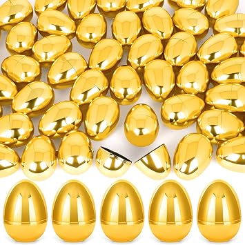 Palonu 14 Pcs 2.3 Golden Metallic Easter Eggs, Reusable Shiny Plastic Empty Fillable Easter Themed Hunt Basket Stuffers Fillers Filling Treats Party Favor Classroom Prize Supplies