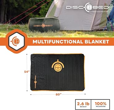 Disc-O-Bed Multifunctional Blanket with Snap Fasteners and Cozy Fleece Interior for Indoors, Picnic, and Outdoor Camping, Black