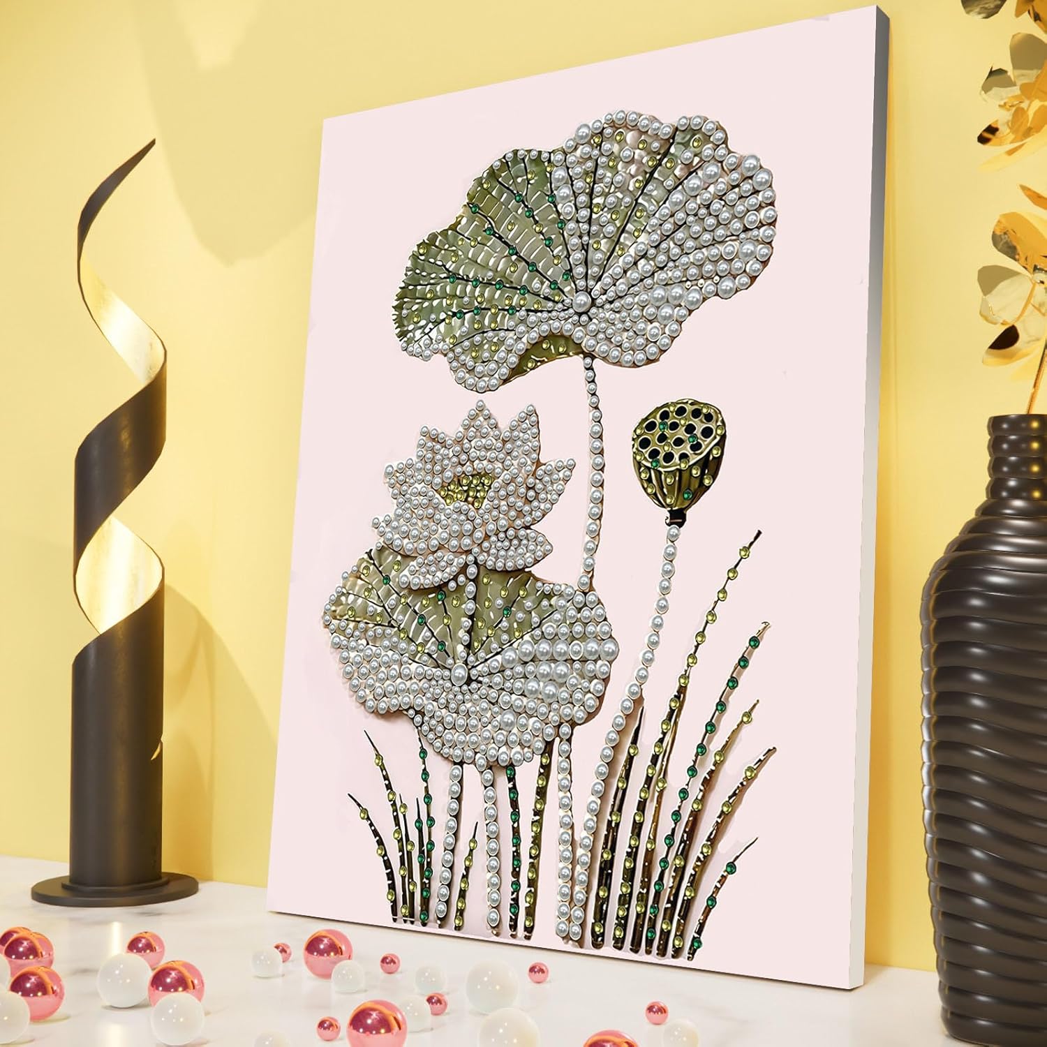 POETRYDRAW DIY Diamond Pearl Painting Kit for Adults Lotus, Beginner Friendly Craft Kits with Frame 30x40cm, Home Decor Housewarming Gift, Diamond Dots Beads Canvas Art for Wall Decor