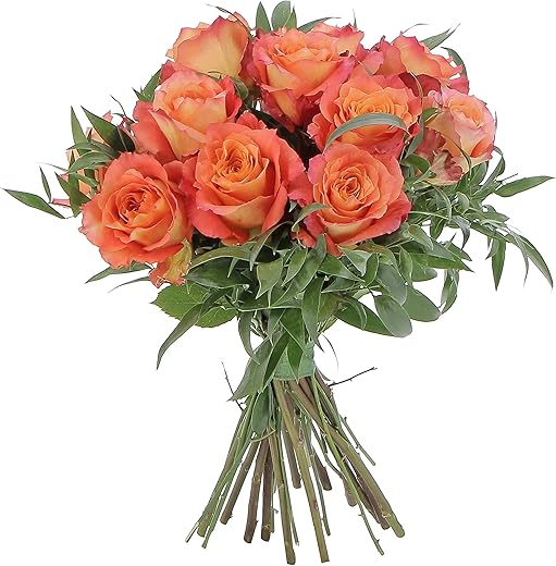 KENTIS - Bouquet of 12 Orange Roses Long Stem 50 cm - Bouquet of Fresh Flowers at Home in Italy - Real Roses Gift