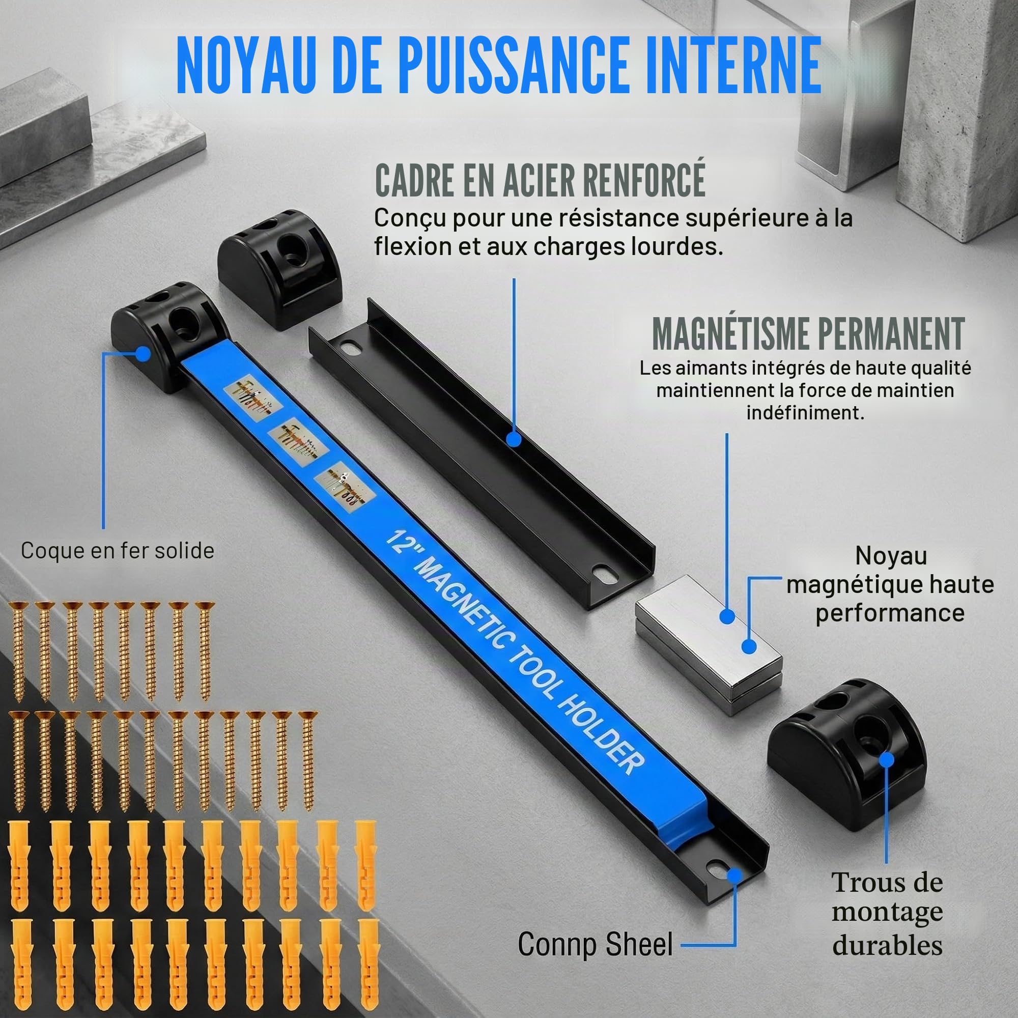 5 Pièces Barres Magnétiques pour Outils, 30CM Barrette Porte Outils Barre Aimantée Puissant Accroche Murale Outils Porte Outils Mural Magnetique pour Rangement Outillage Maison Garage