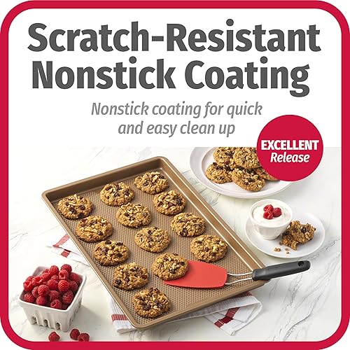 Miniatura 3 de GoodCook BestBake - Bandeja antiadherente texturizada de acero al carbono para galletas de 11" x 17", bandeja grande para hornear, calentamiento